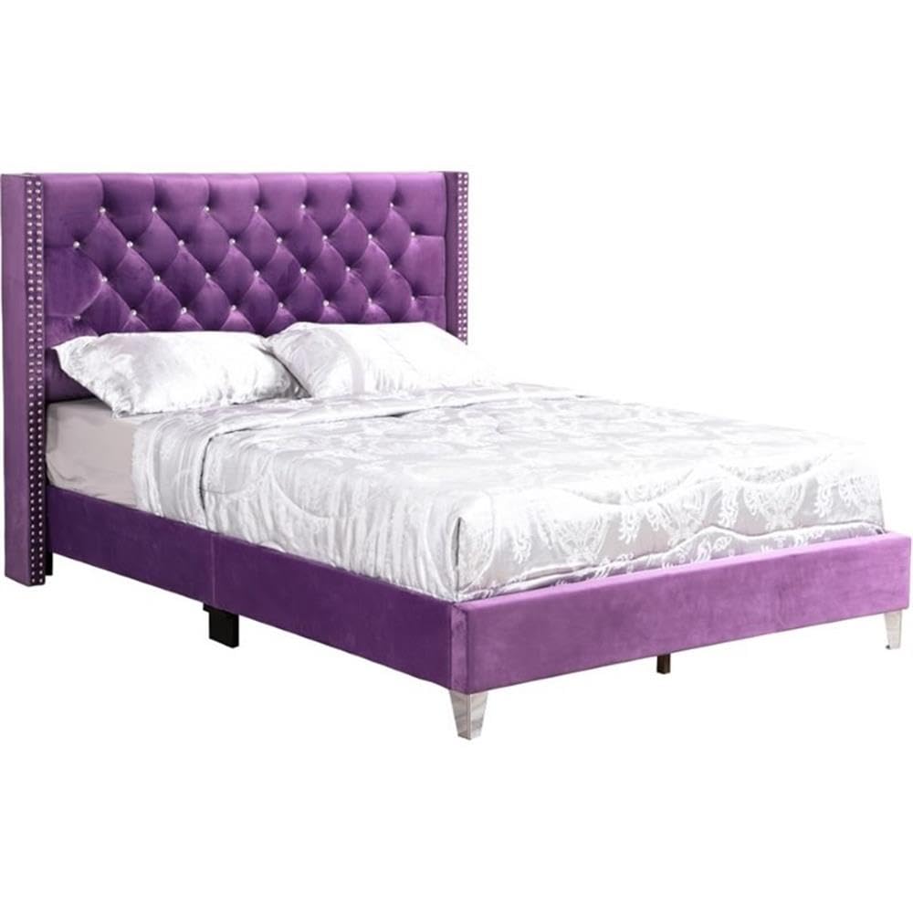 Glory Furniture Julie Velvet Upholstered Queen Size Bed Frame - Luxurious Purple Velvet Fabric for Bedroom Decor | Perfect for Master Bedrooms, Guest Rooms & Luxury Apartments