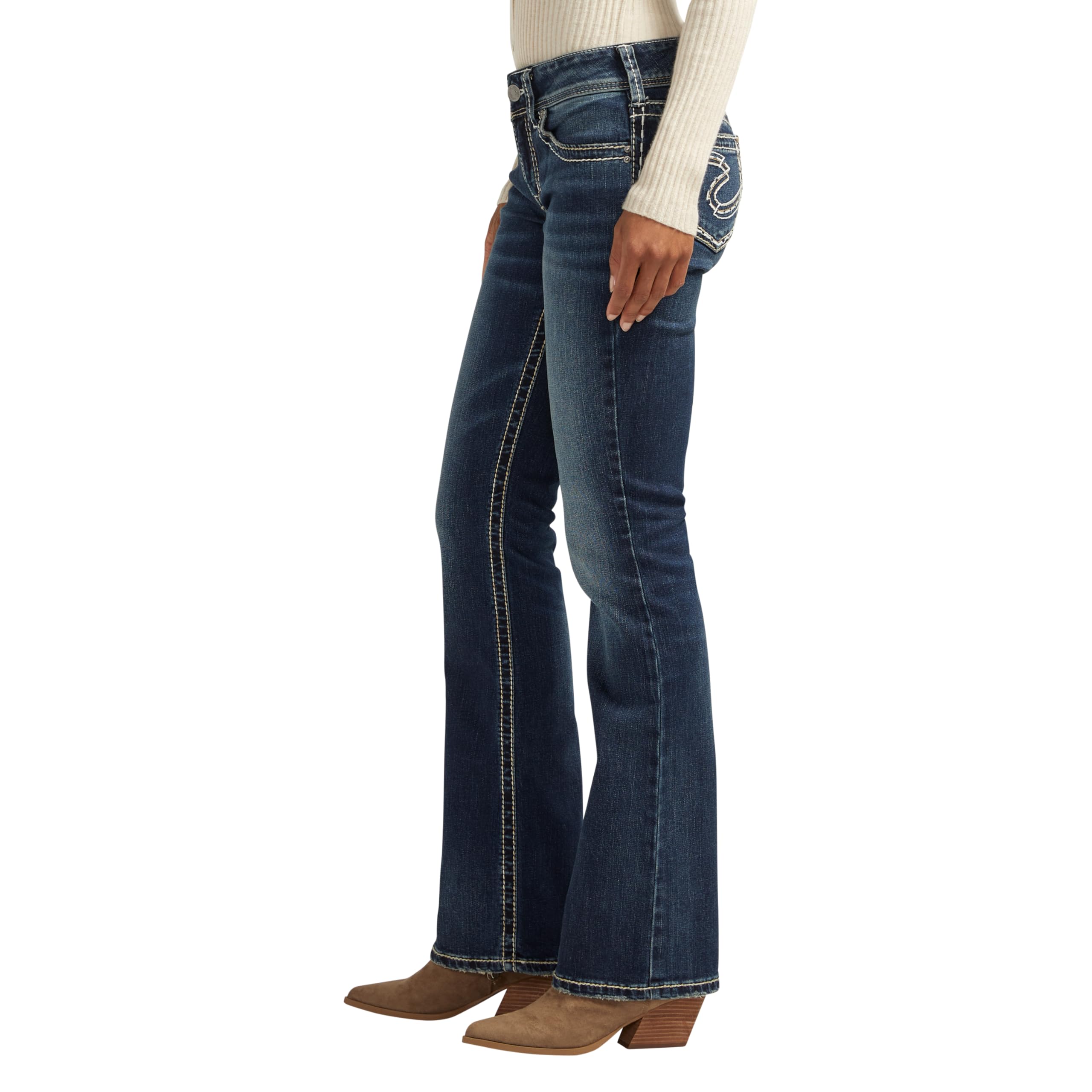 Silver Jeans Co. Women's Suki Mid Rise Curvy Fit Bootcut Jeans in Indigo Wash - Perfect for Casual Wear, Office Outfits & Night Out Looks