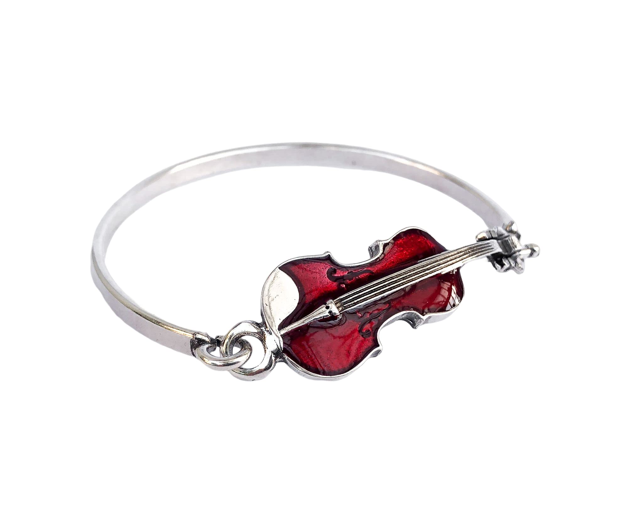 Elegant Red Glaze Silver Violin Bangle Bracelet - Perfect for Classical Music Lovers, Orchestra Performances & Special Occasions