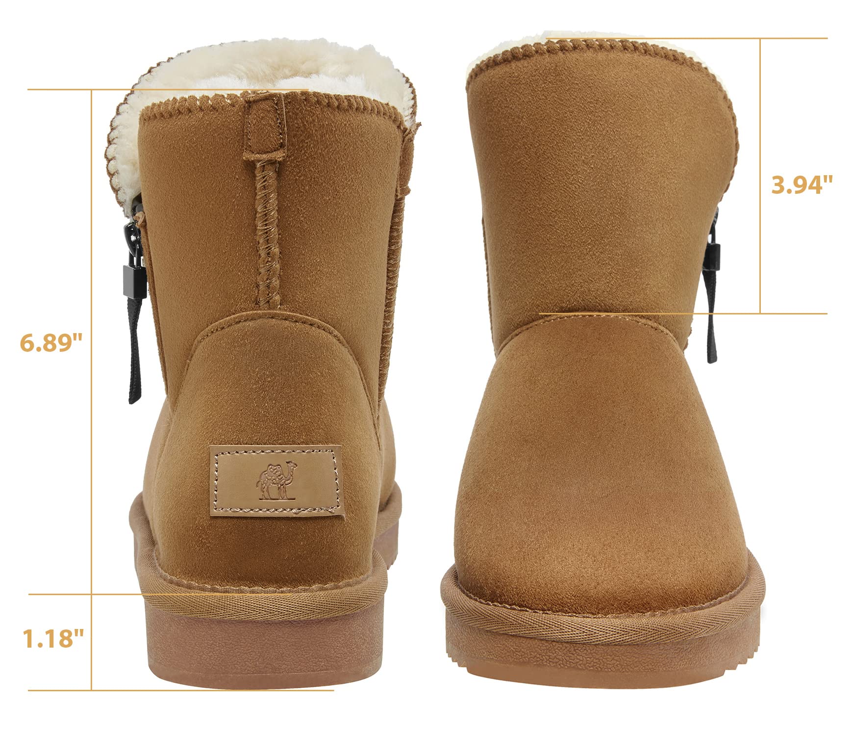 CAMEL CROWN Women's Winter Snow Boots - Waterproof Foldable Mid-Calf Boots with Fur Lining & Zipper, Warm House Slippers for Outdoor Activities, Hiking, and Cold Weather (Black)