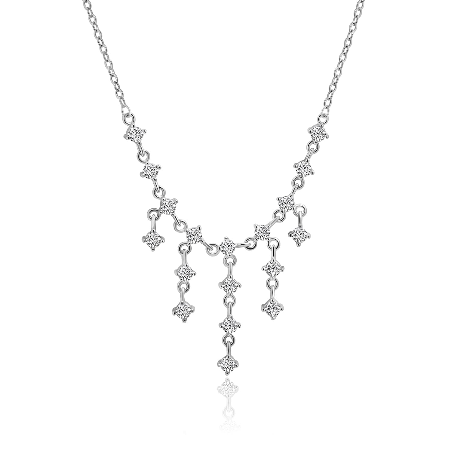 Meissa Sterling Silver Dainty Diamond Necklace for Women - Elegant Wedding, Bridal & Bridesmaid Jewelry - Handmade Crystal Choker Necklace - Perfect for Weddings, Anniversaries & Special Occasions (Silver)