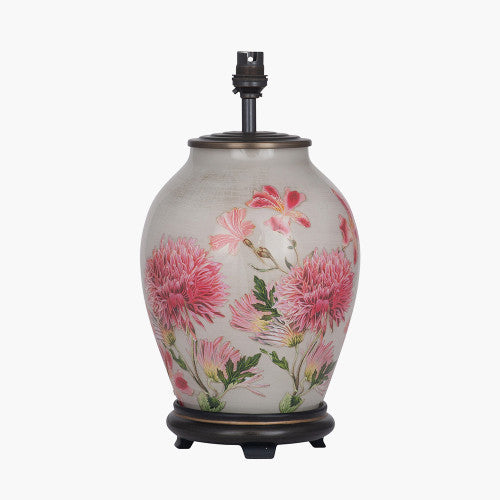 Dahlia Alstroemeria Medium Glass Lamp Base - Elegant Floral Design for Home Decor, Living Room, Bedroom, or Office Lighting