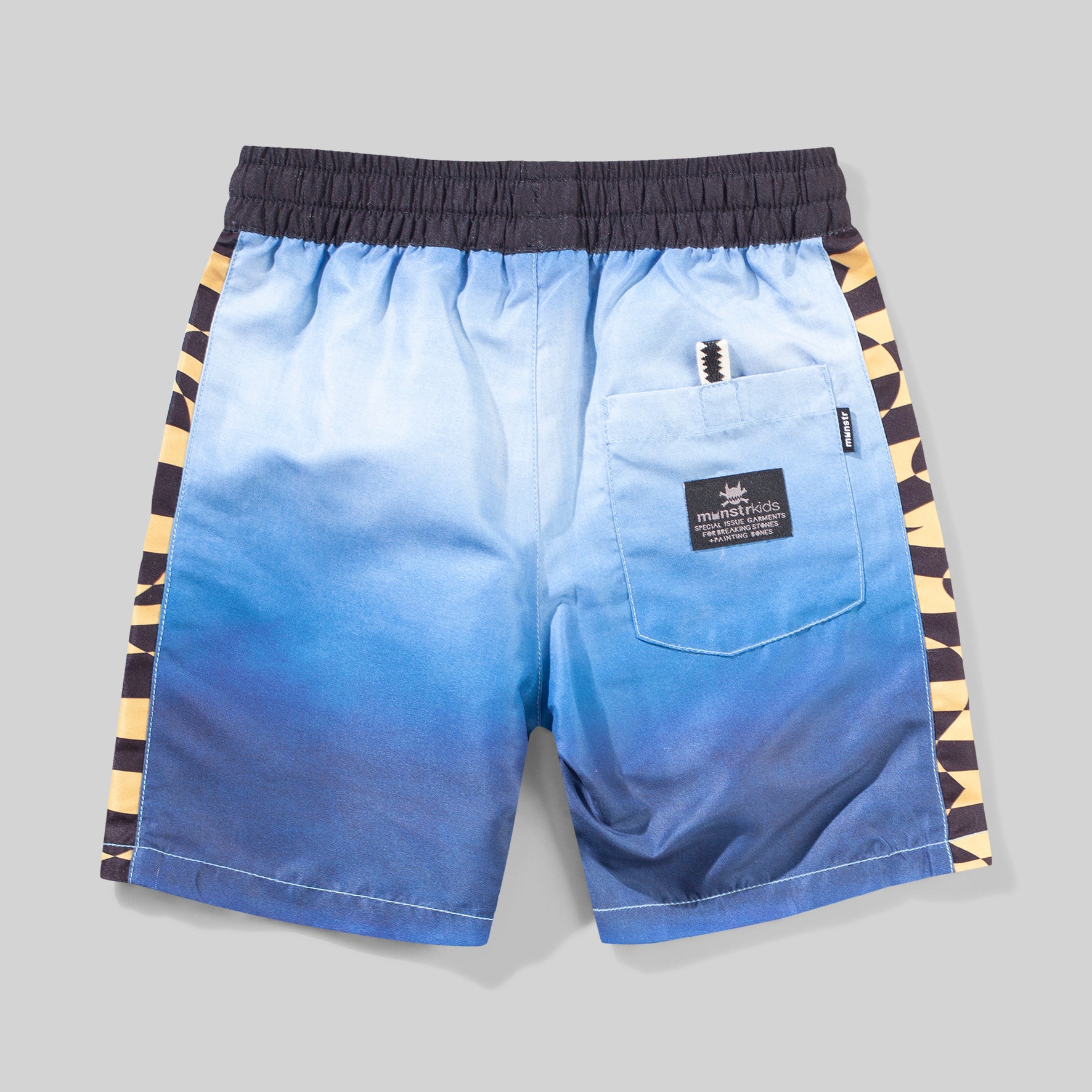 **Munster Kids Wrap Dye Check Board Shorts - Blue Gradient Swim Trunks for Boys, Beach & Pool Swimming, Summer Water Activities**