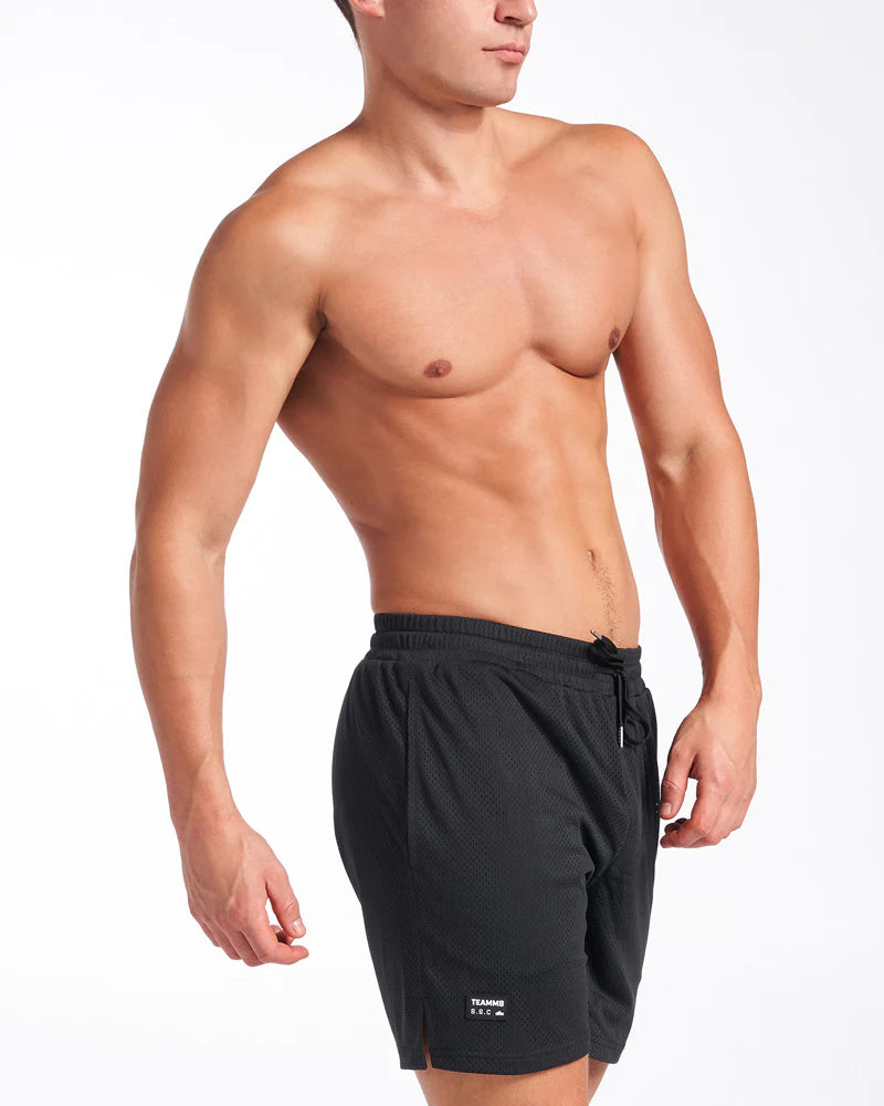 Teamm8 S.S.C 6 Mesh Shorts for Men - Black Athletic Running Gym Workout Shorts - Perfect for Sports, Training & Casual Wear