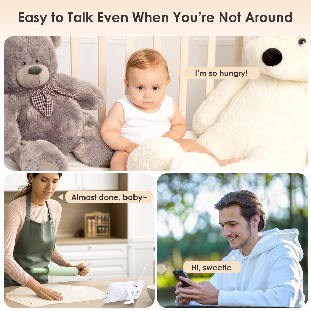 **1080P WiFi Baby Monitor with Camera & Audio - Smartphone App Control, Night Vision, 4.3” Screen, 2-Way Talk, Temperature & Humidity Sensor, Lullabies, Motion & Cry Detection for iOS/Android - Perfect for Nursery, Travel & Home Security**