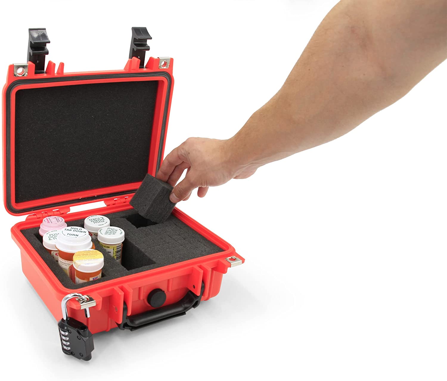 CASEMATIX Lockable Medicine Storage Box with Customizable Foam Insert - Crushproof Hard Shell & Airtight Container for Prescription Drugs, Vitamins & First Aid Supplies - Perfect for Travel, Home & Office Organization