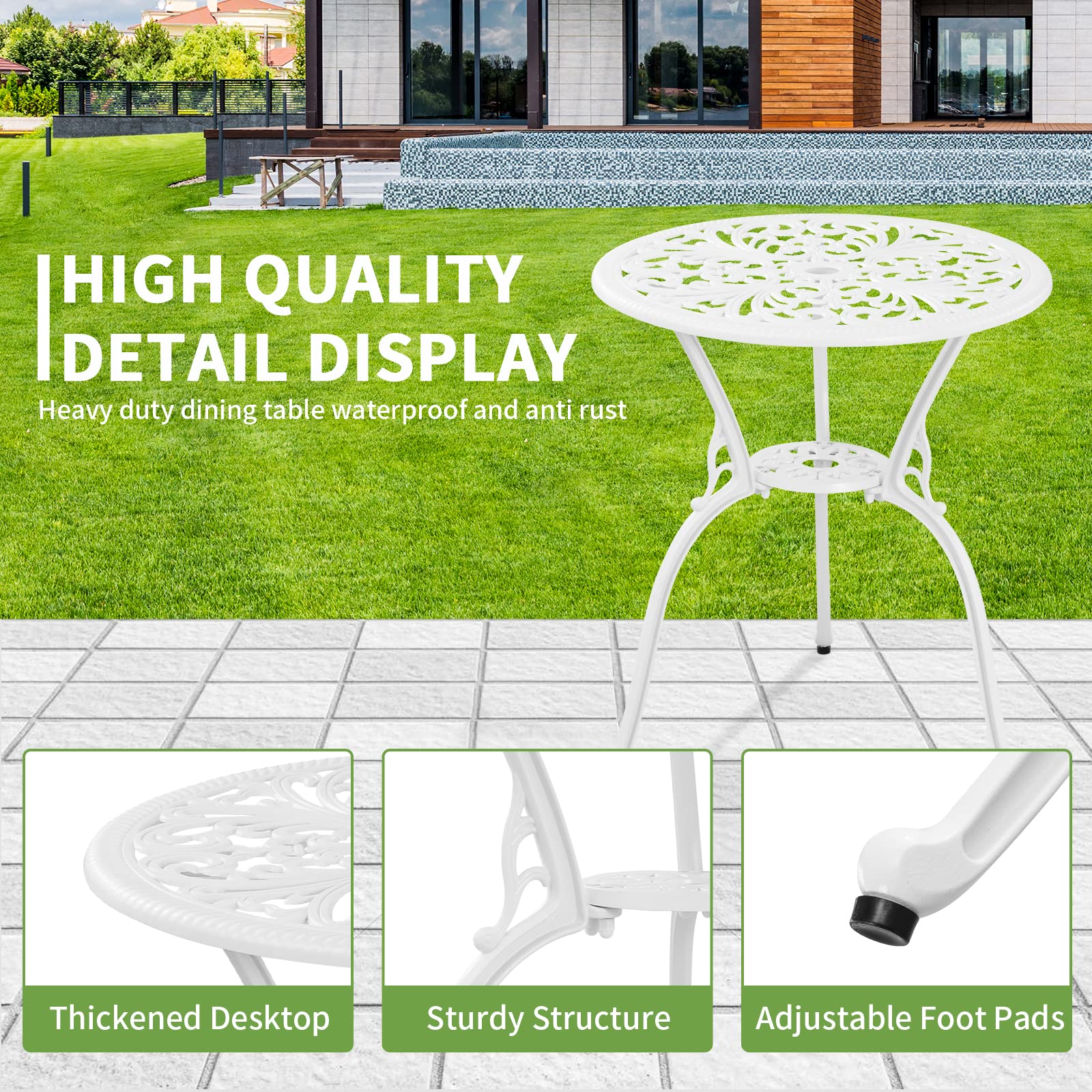 3-Piece Outdoor Patio Set - All-Weather Cast Aluminum Bistro Table & 2 Chairs with 1.97