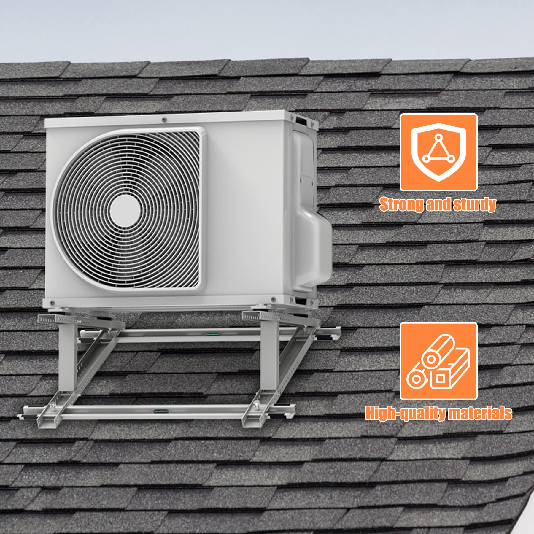Universal Rooftop Mount Bracket for Ductless Mini Split AC/Heat Pump - Adjustable Angle Design Fits 9000-24000 BTU Condenser Units - Stable Leveling Solution for Home & Commercial HVAC Installation