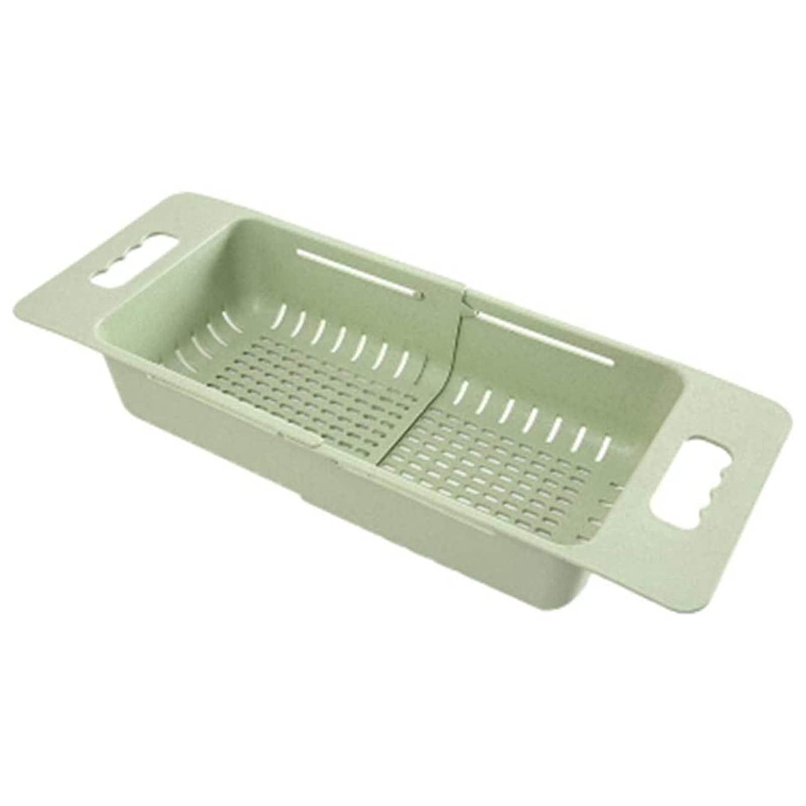 Hangable Plastic Drain Basket for Kitchen Sink - Retractable Rectangular Vegetable & Fruit Strainer with Shelf - Blue | Perfect for Washing Produce, Draining Pasta & Organizing Small Kitchen Items