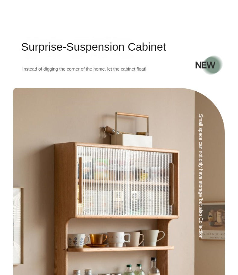 Solid Oak & Cherry Wood Wall Mounted Suspended Cabinet - Rustic Floating Shelf for Kitchen, Bathroom, Living Room Storage & Decor