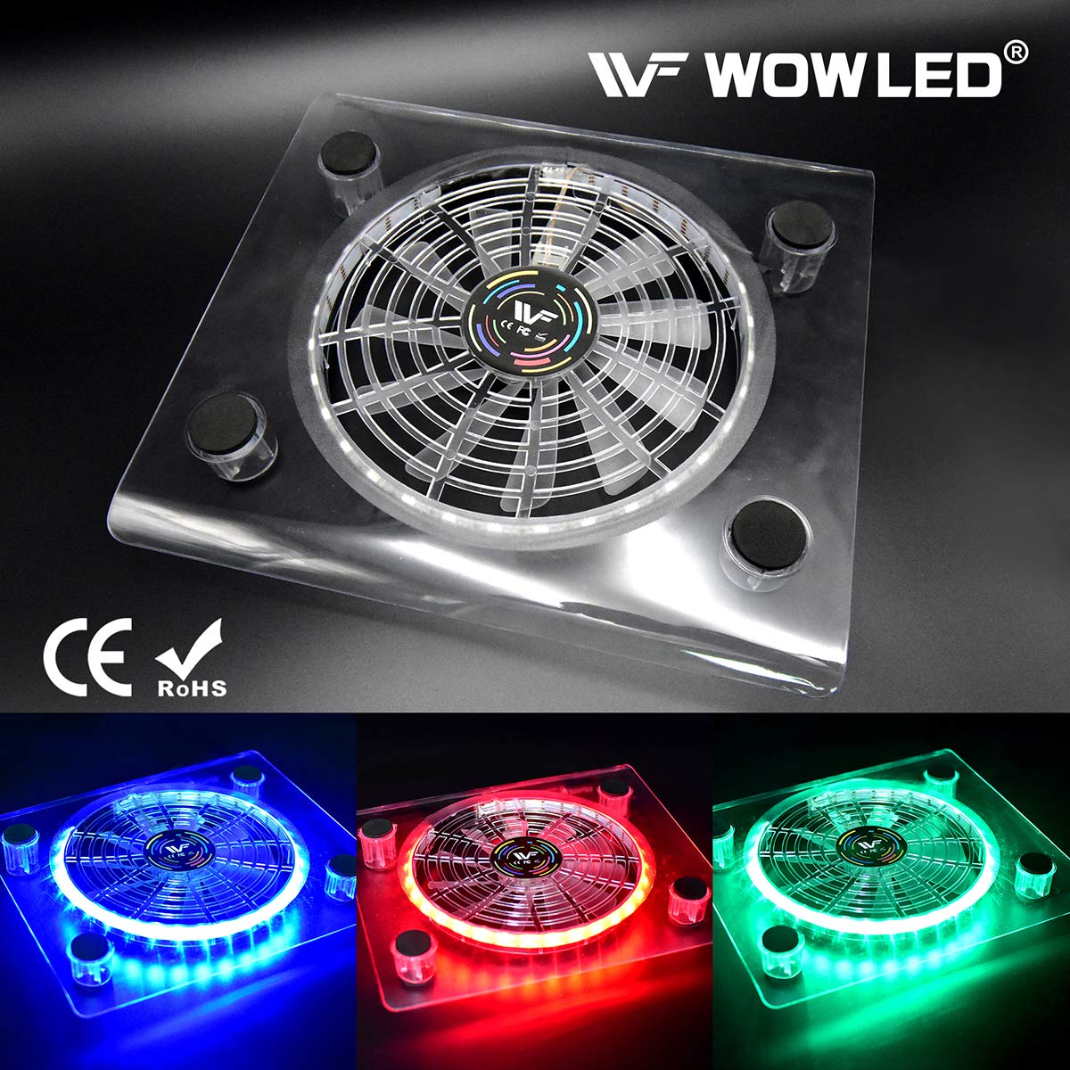 WOWLED Mini USB RGB LED Cooling Fan with 3-Key Control - Gaming PC Cooler for PS4, Xbox One X, Laptops & Desktops | Thermal Fan Pad, CPU Cooler & Case Lighting for Enhanced Gaming Performance