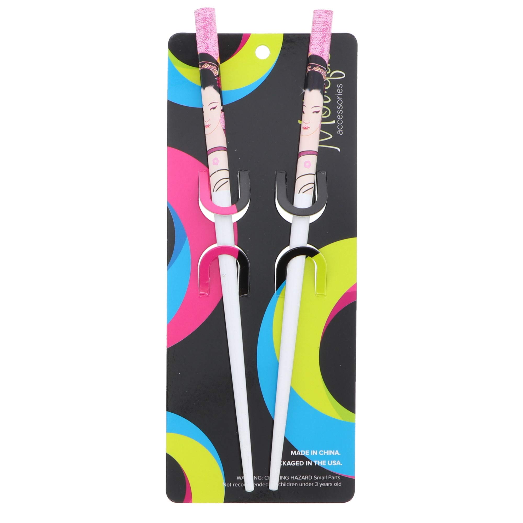 7.25 Inch Elegant Chinese Lady Print Wooden Hair Sticks for Women - White, Perfect for Traditional Hairstyles and Cultural Events