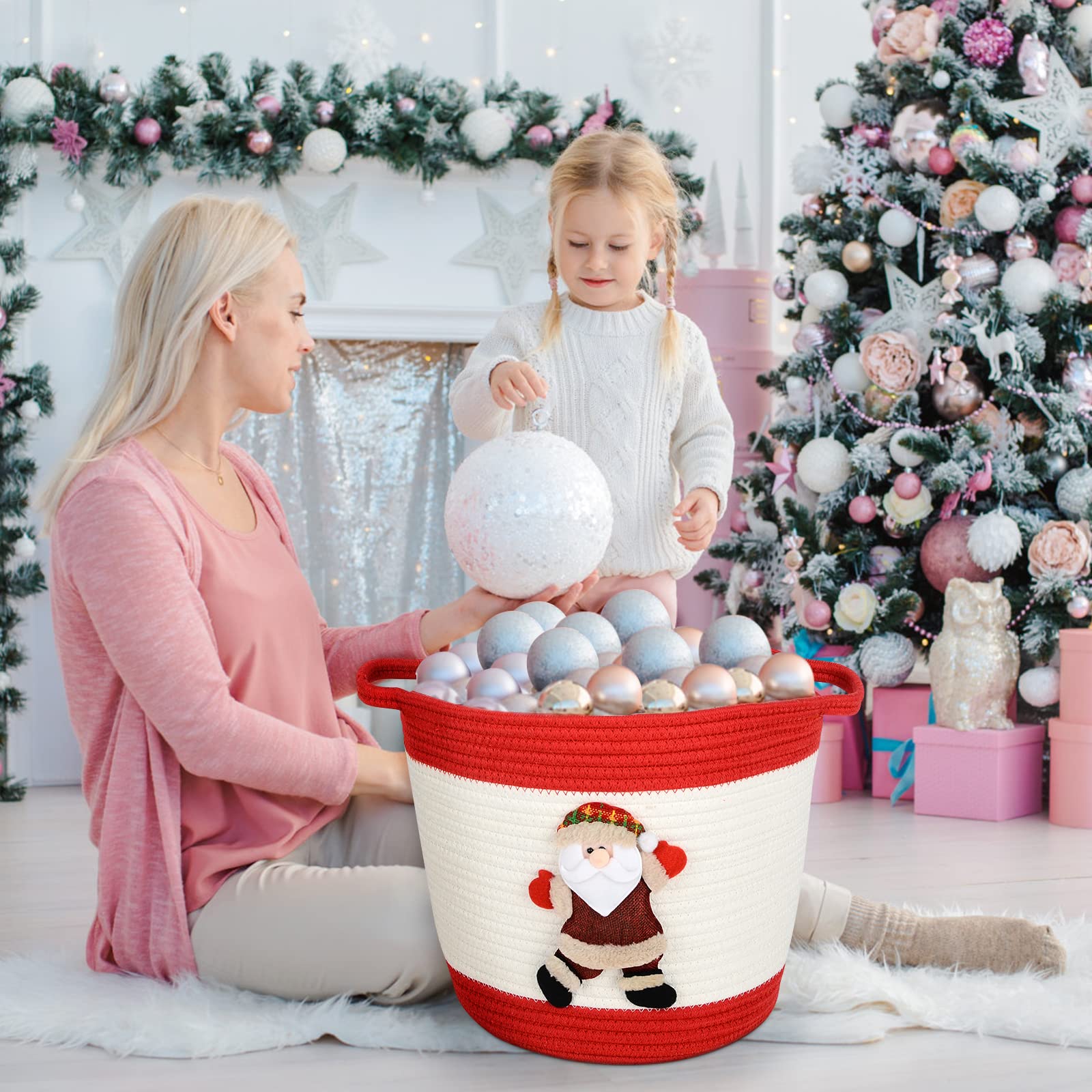 Christmas Santa Claus Storage Basket - Holiday Home Decor & Gift for Mom, Teen Girls - Boho Style Toy, Clothes & Miscellaneous Organizer - Perfect for Festive Decor, Bedroom & Living Room Storage