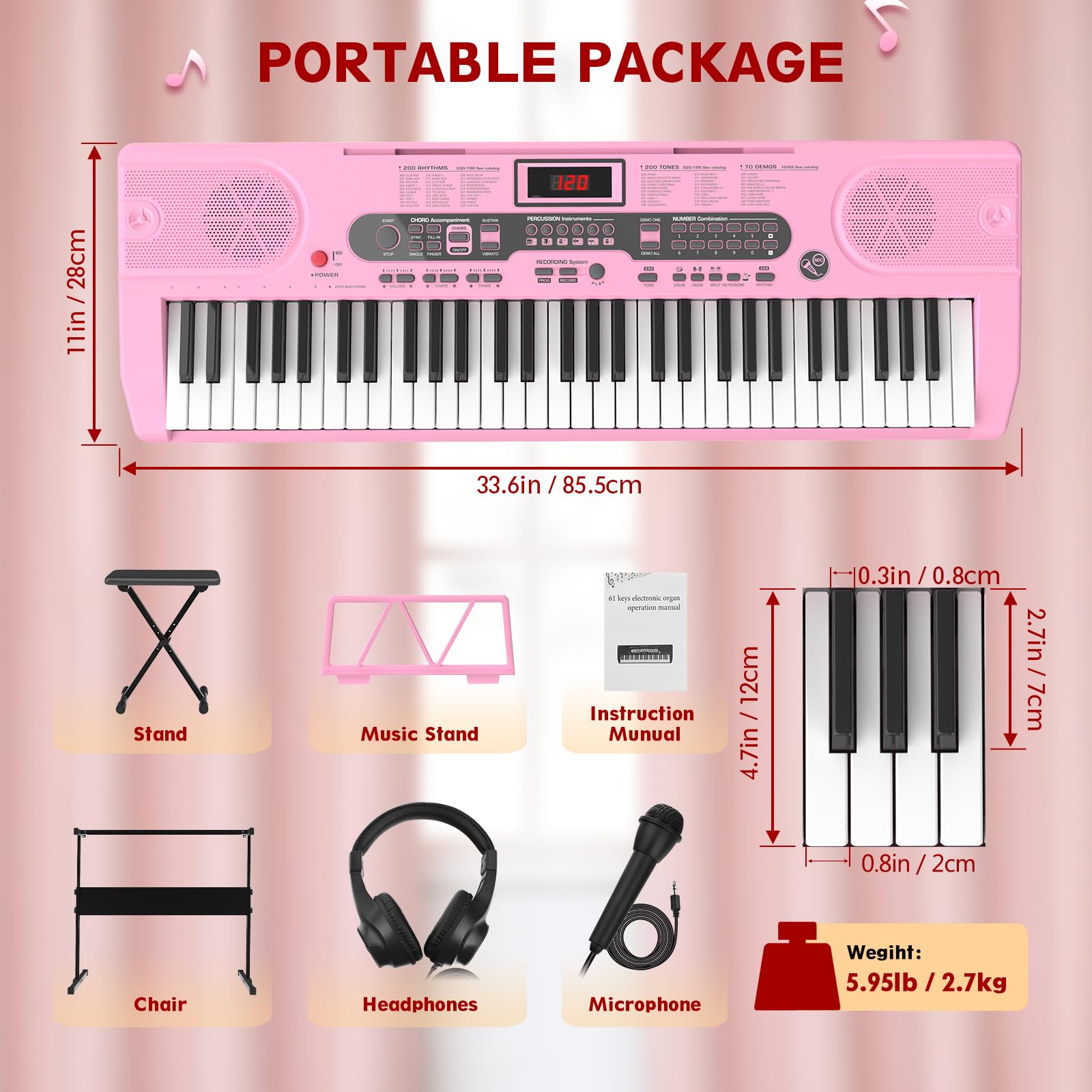 61-Key Electric Keyboard Piano with Lighted Keys, Stand, Bench, Microphone & Headphones - Portable Electronic Piano for Beginners | Home Practice, Music Lessons & Live Performances