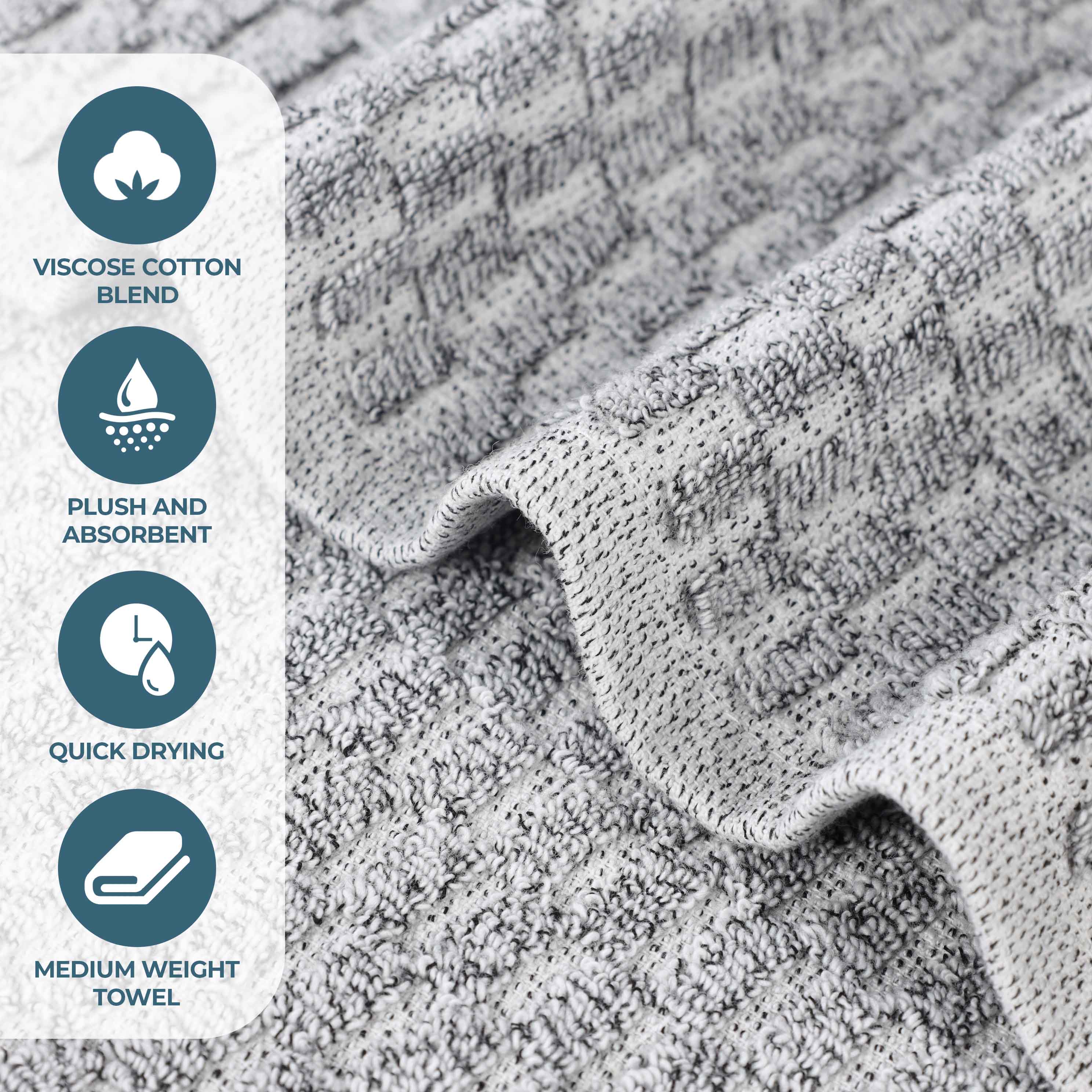 Premium Juno Cotton Blend Medium Weight Checkered Border Bath Towels - Ultra Absorbent & Soft, Set of 2 (Grey/White) | Luxury Bath Sheets for Spa, Hotel & Home Use