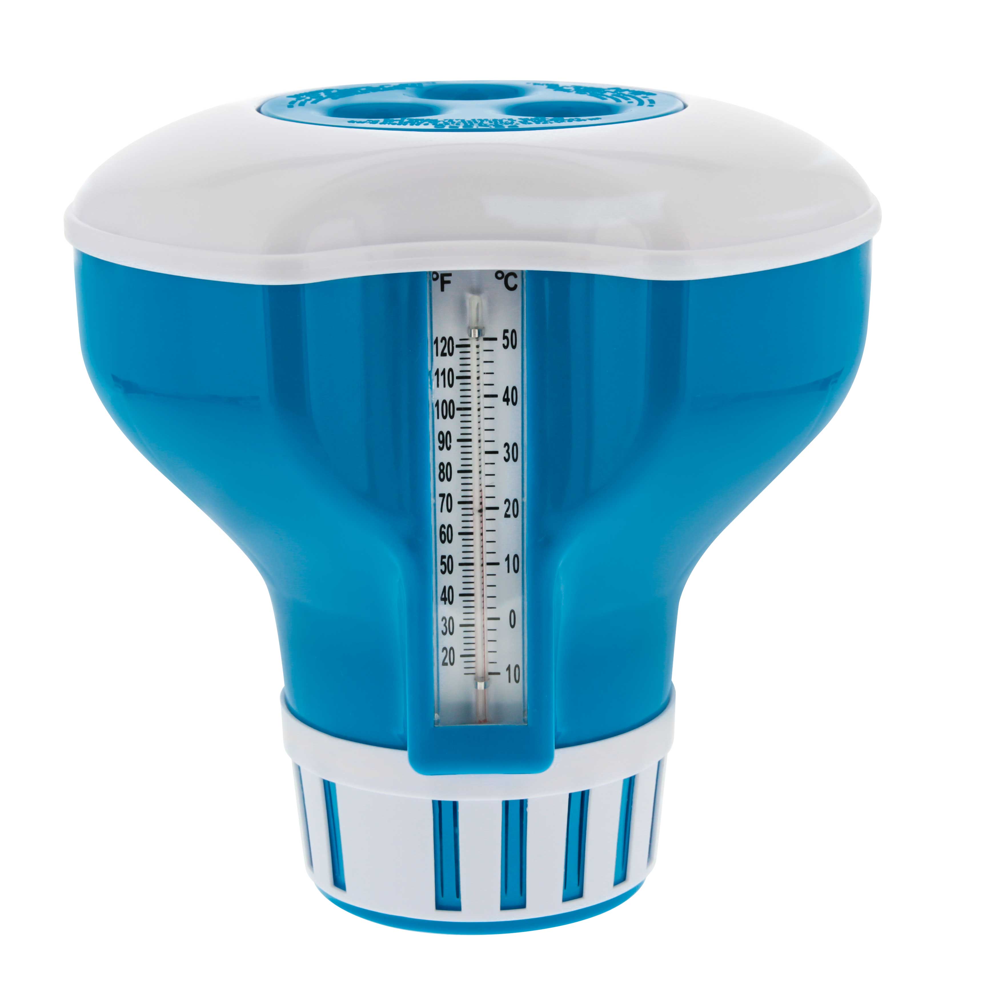 U.S. Pool Supply® Large Floating Chlorine Dispenser with 120°F Thermometer - 7-Inch Diameter, Holds 3 Chlorine Tablets, Adjustable Chemical Release for Swimming Pools | Perfect for Inground & Above Ground Pool Maintenance