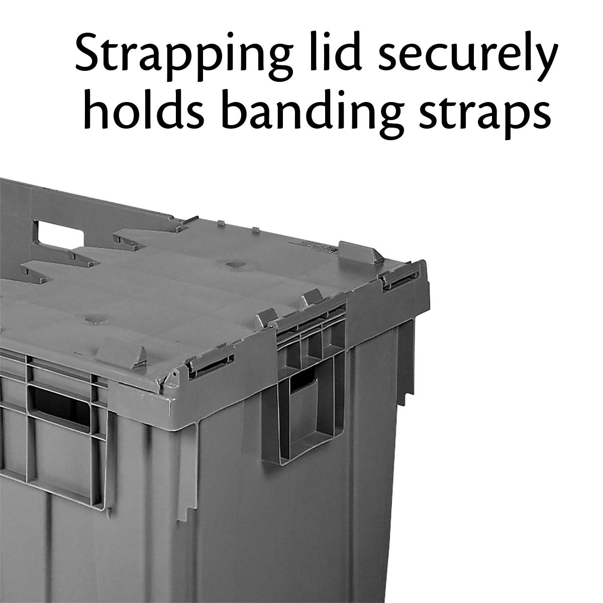 Buckhorn AS3424201201000 50 Gallon Heavy Duty Plastic Storage Tote with Hinged Lid - 34x24x20 Inches, Gray - Industrial Container for Warehouse, Garage & Commercial Storage