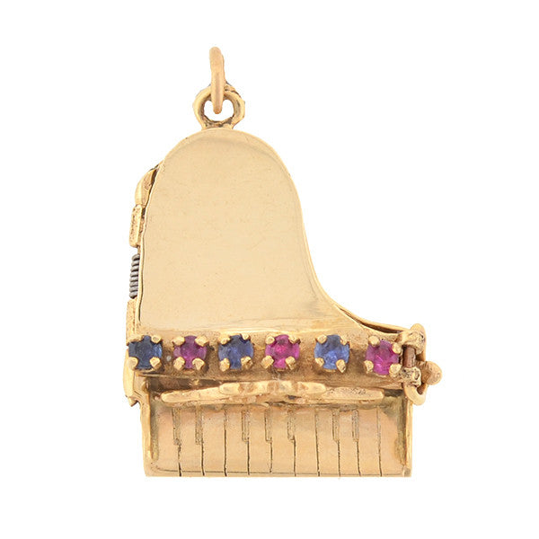 Vintage 14K Gold Pearl Sapphire Ruby Baby Grand Piano Charm Pendant - 6.1dwt for Jewelry Making, Gift Giving & Special Occasions