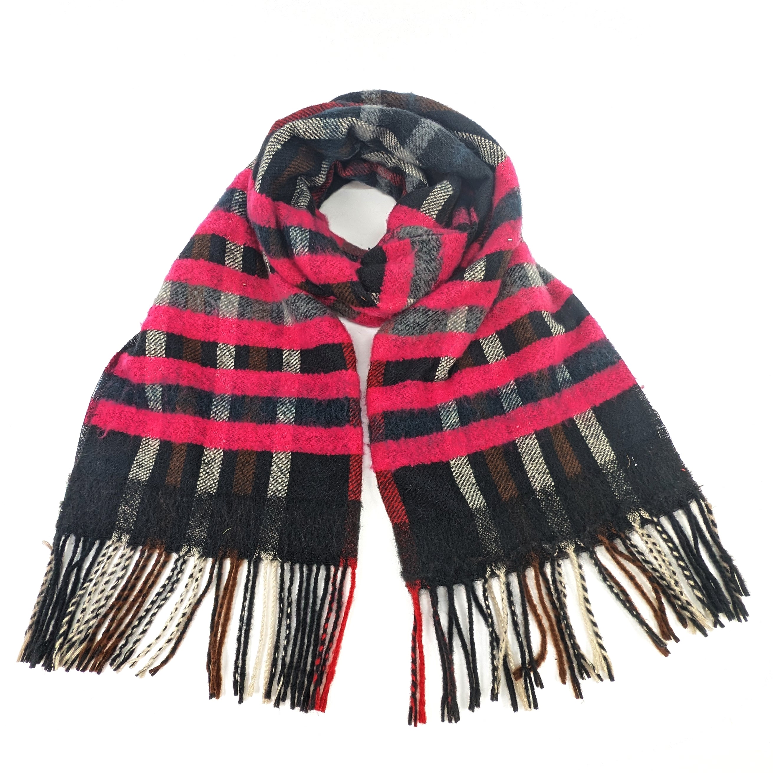Ruen Check Unisex Scarf (60x200cm, 24x79 inches) - Soft Winter Fashion Accessory for Men & Women in Black/Pink Plaid - Perfect for Cold Weather, Office, and Holiday Outfits