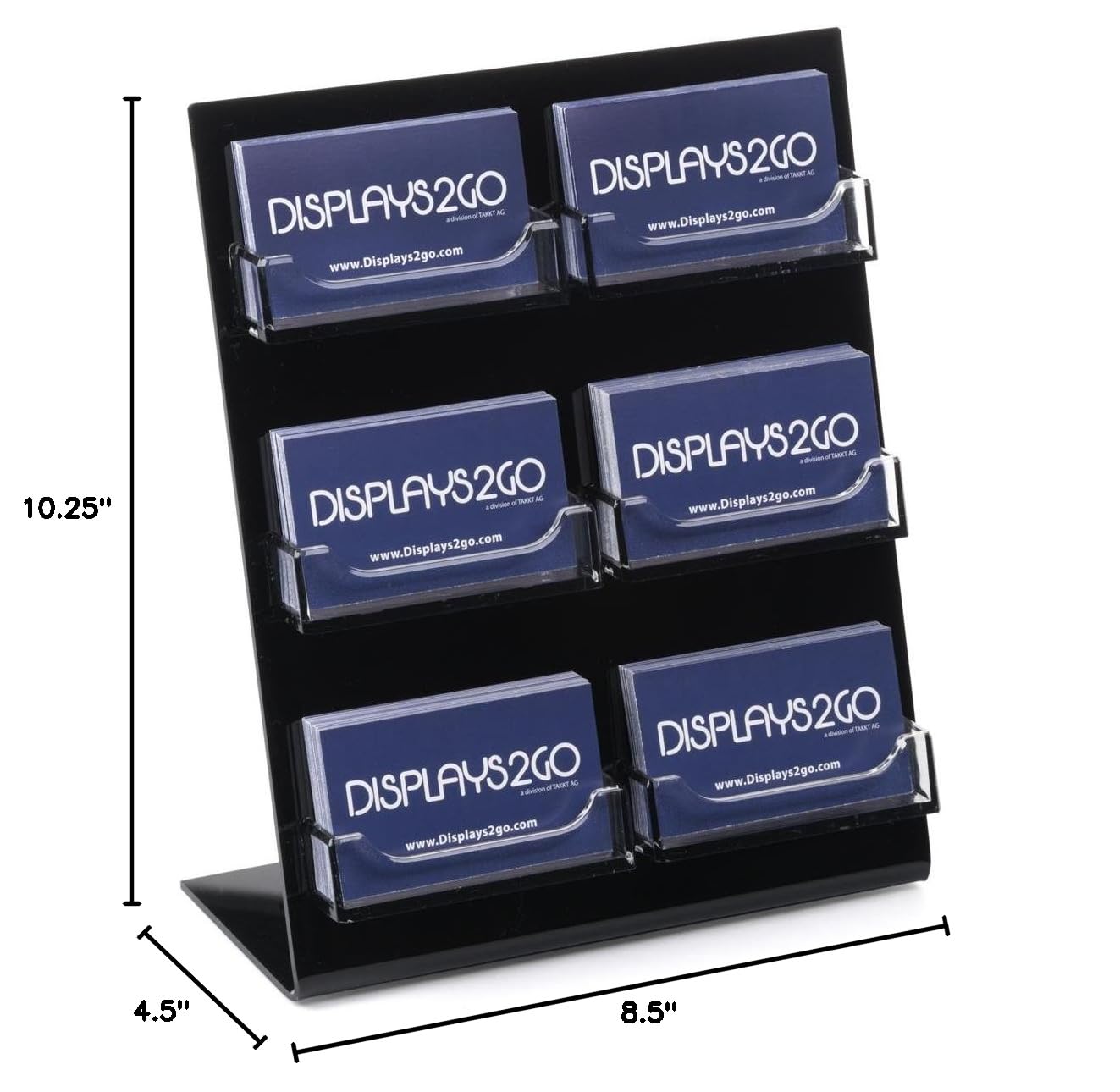 8-Pack Black Plexiglas Business Card Holders with 6 Clear Acrylic Pockets - Open Face Design for Tabletop Display - Perfect for Restaurants, Offices, and Trade Shows