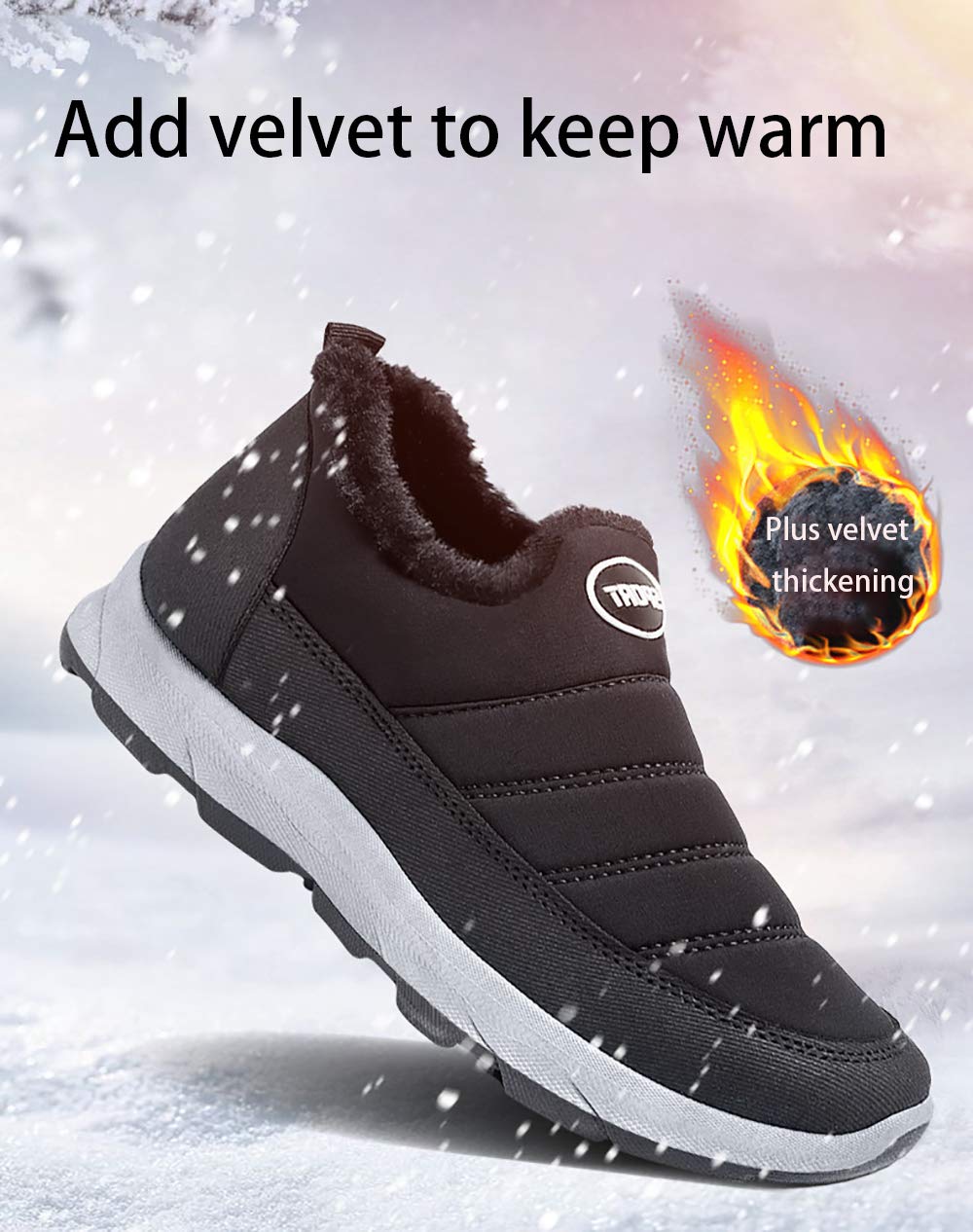 JITUUE Men's Cashmere Lined Winter Boots - Comfortable Warm Slip-On Snow Boots for Middle-Aged & Elderly - Perfect for Casual Wear, Outdoor Walking & Cold Weather