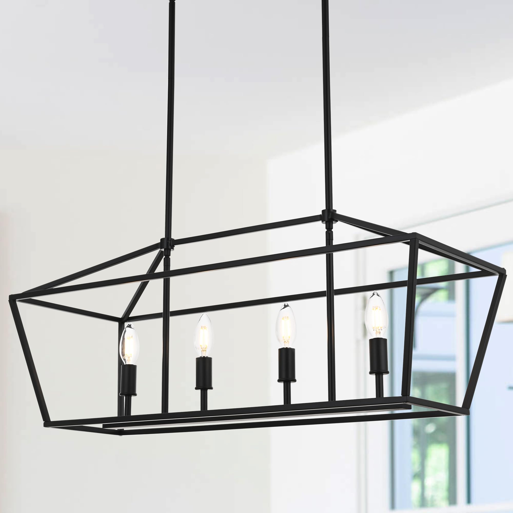 4-Light Modern Black Chandelier - Hanging Ceiling Light Fixture for Dining Room, Bedroom & Kitchen Island - Elegant Pendant Lighting for Home Decor