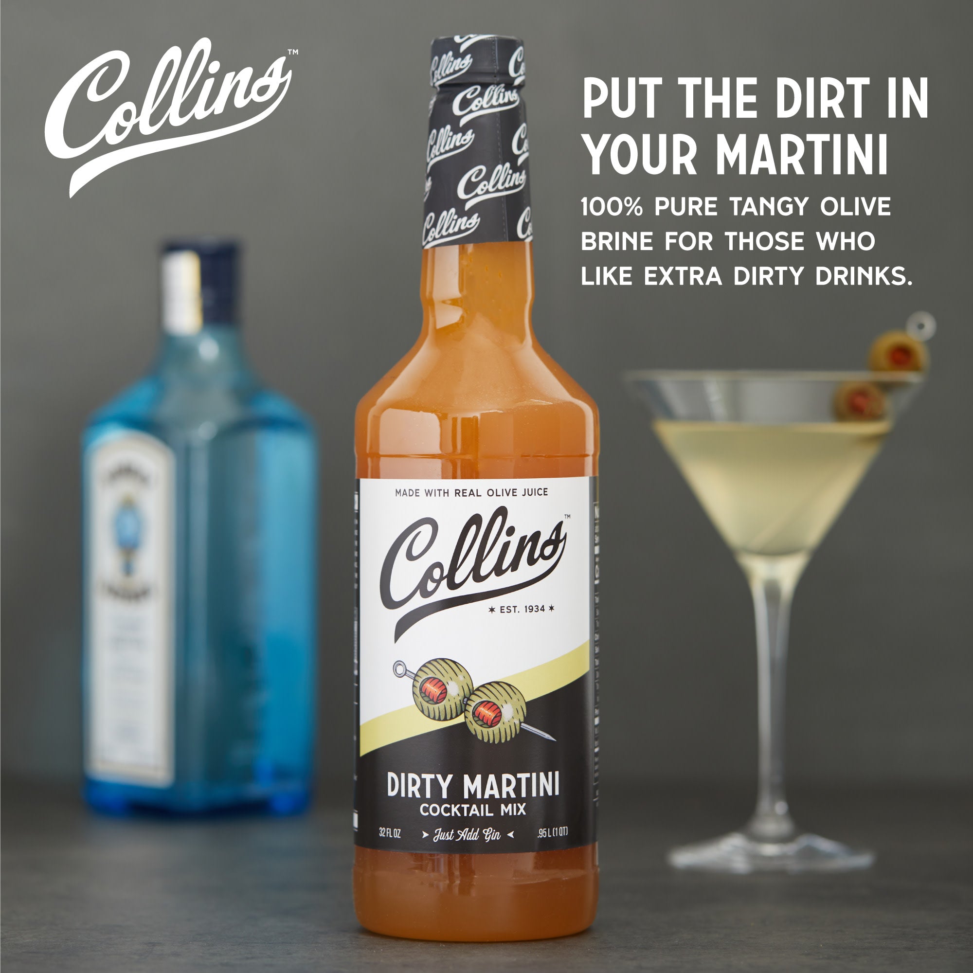 Premium Dirty Martini Cocktail Mix - 32 oz Bottle | Authentic Olive Brine Flavor | Perfect for Home Bars, Parties & Cocktail Enthusiasts