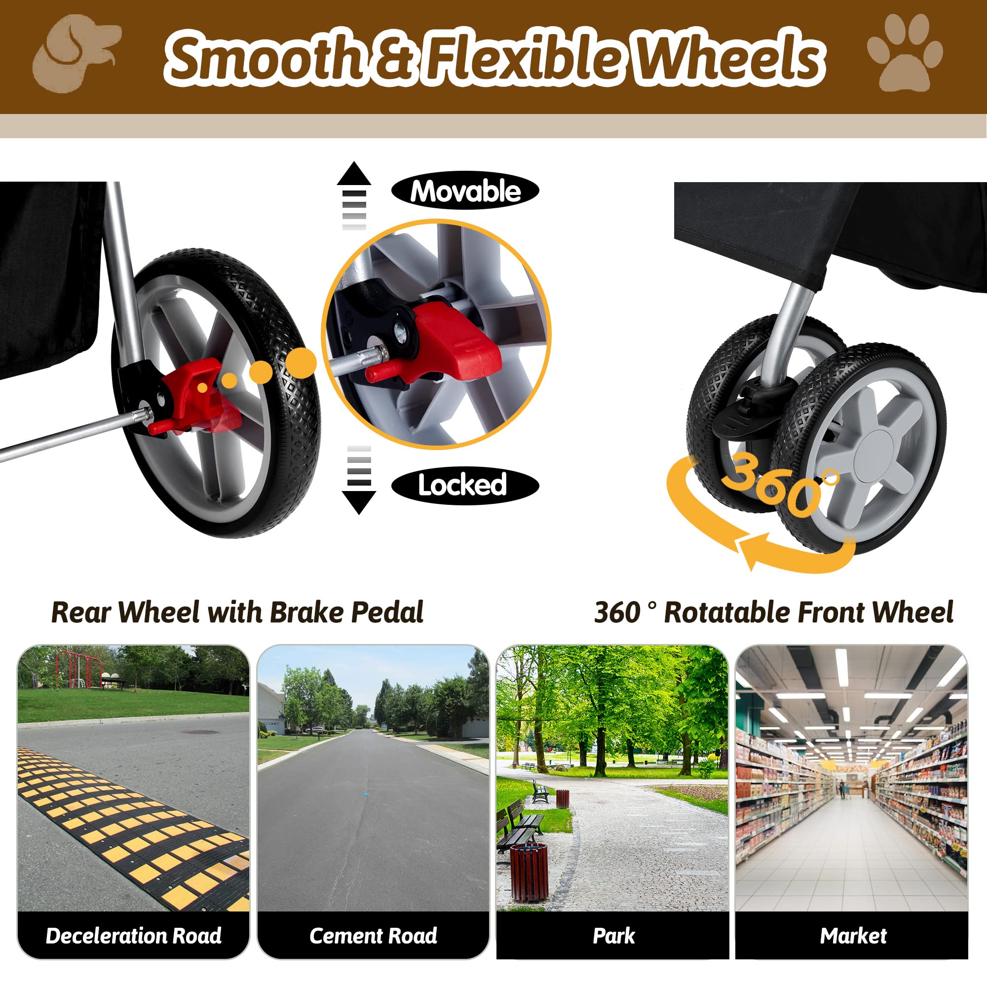 Premium 4-Wheel Pet Stroller for Small & Medium Dogs & Cats - Foldable Design with Cup Holder, Storage Basket & Breathable Mesh - All-Season Pet Carrier (Black) - Perfect for Outdoor Walks, Jogging & Vet Visits