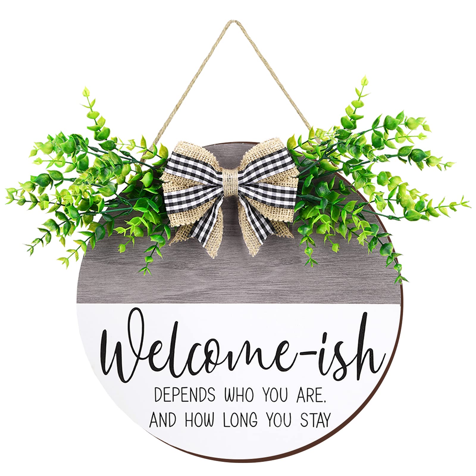 Funny Welcome Sign for Front Door - Vintage Style Wooden Plaque with Rustic Farmhouse Decor, 12 x 12 Inch - Perfect for Porch, Home Entryway & Seasonal Wreath Hanging Decorations
