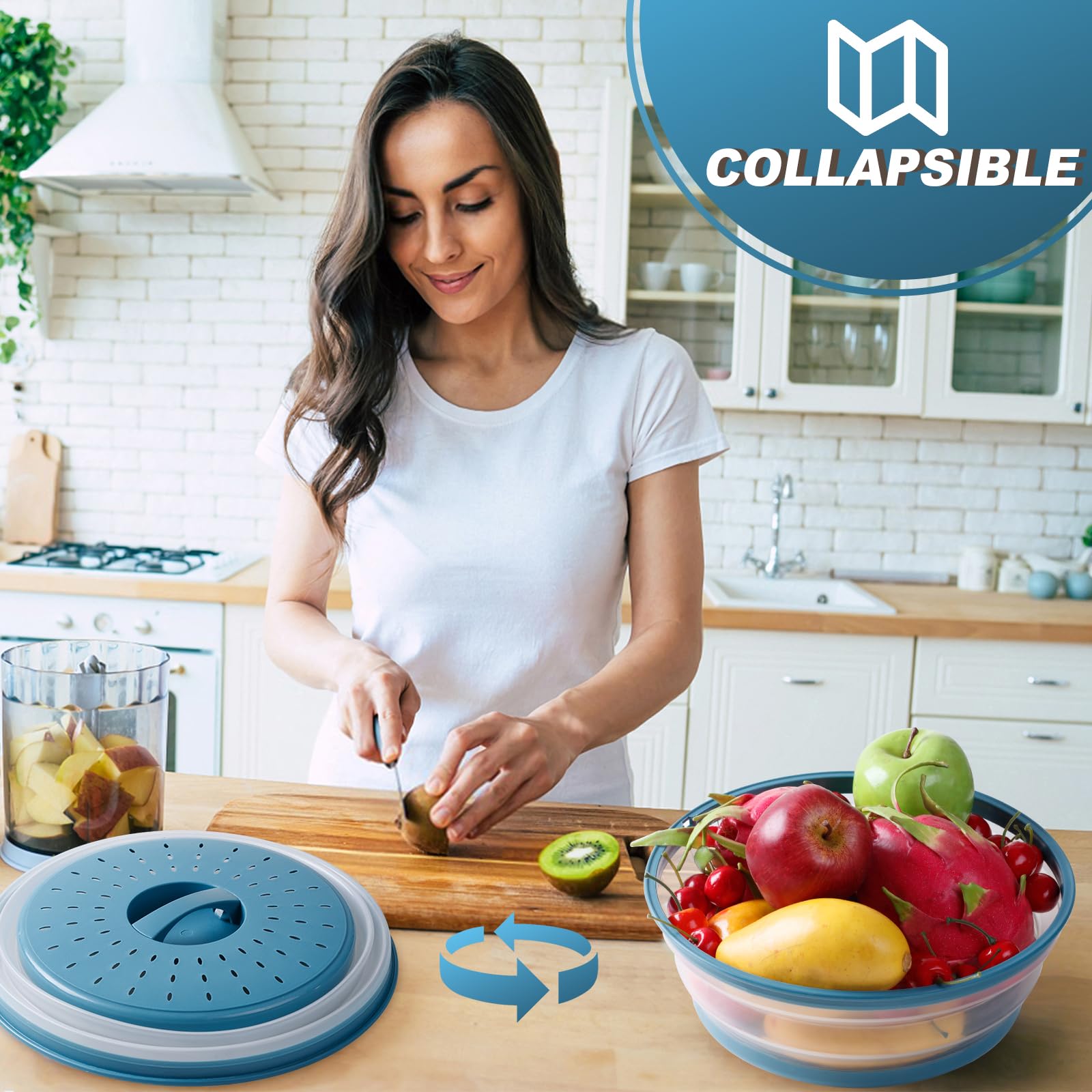 2-in-1 Microwave Splatter Cover & Food Mat Set - Collapsible Vented Lid for Bowls & Plates - BPA-Free Silicone & Plastic Kitchen Accessories - Perfect for Microwave Cooking, Meal Prep, and Countertop Protection