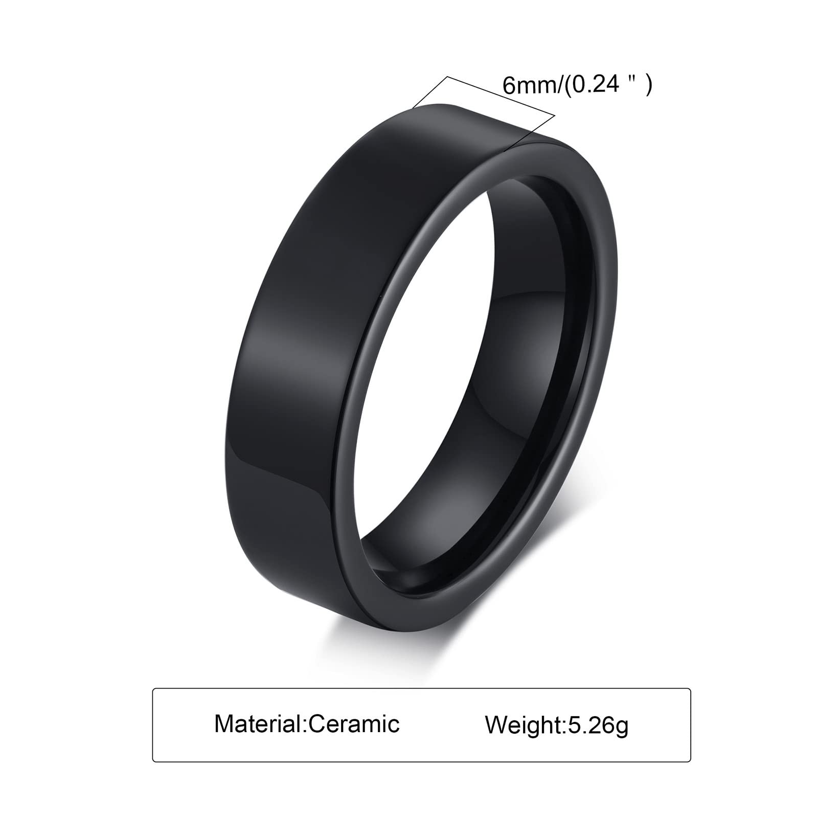 6MM Comfort Fit Ceramic Rings for Men - White & Black Plain Band Promise Rings for Him | Wedding, Engagement, Anniversary & Everyday Wear