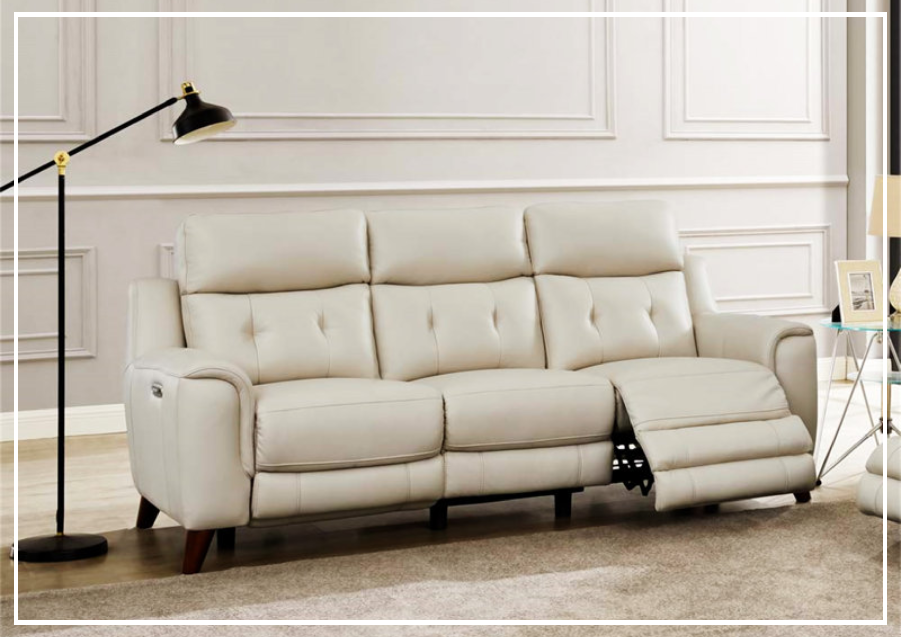 Hydeline Torino Top Grain Leather 3-Seater Power Reclining Sofa with Adjustable Headrest - Modern Living Room Furniture for Home Theater & Family Relaxation