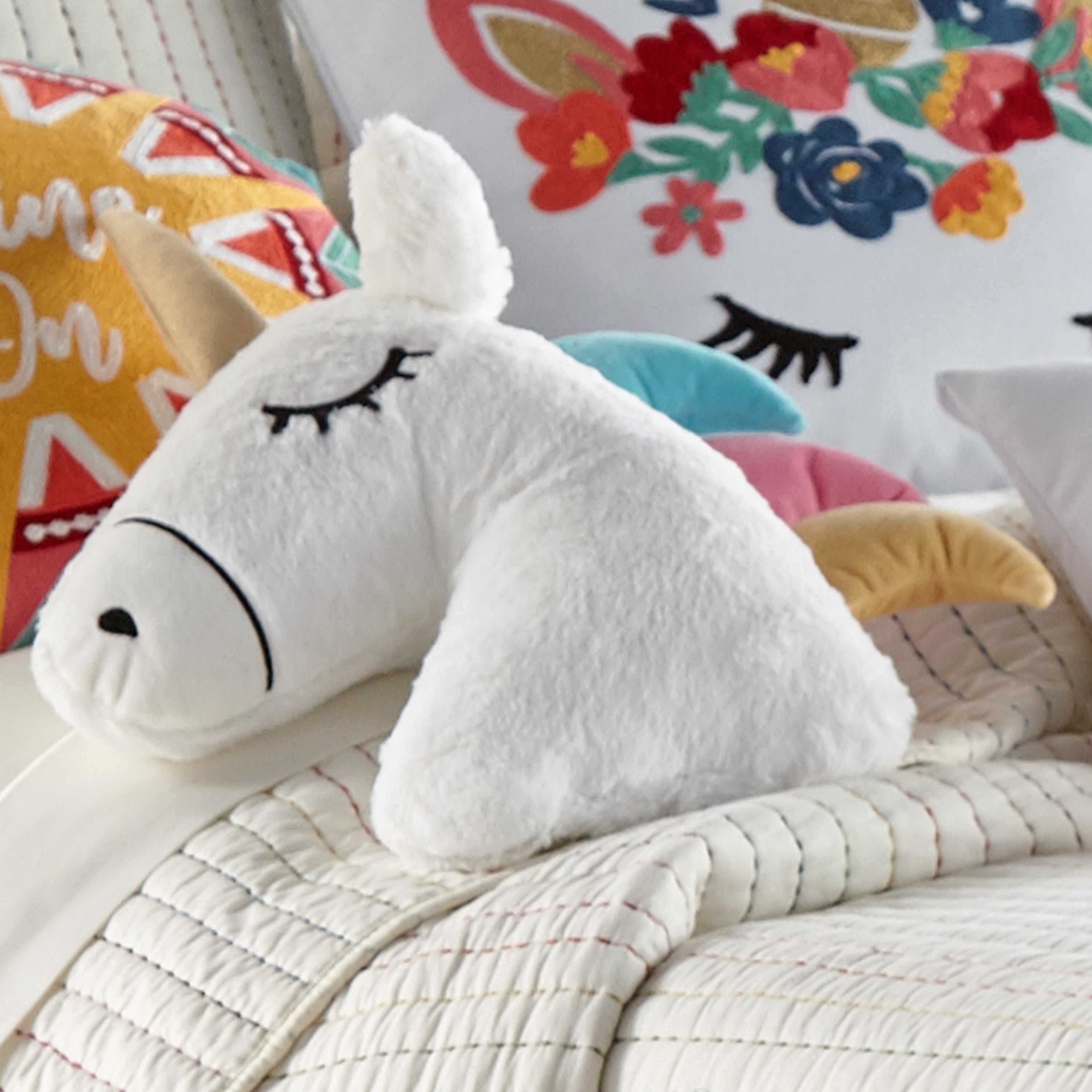 Chantal Soft Plush Unicorn Shaped Pillow for Kids & Teens - Cute Decorative Bedroom Accessory for Girls Room, Sleep Aid & Cozy Lounge Companion