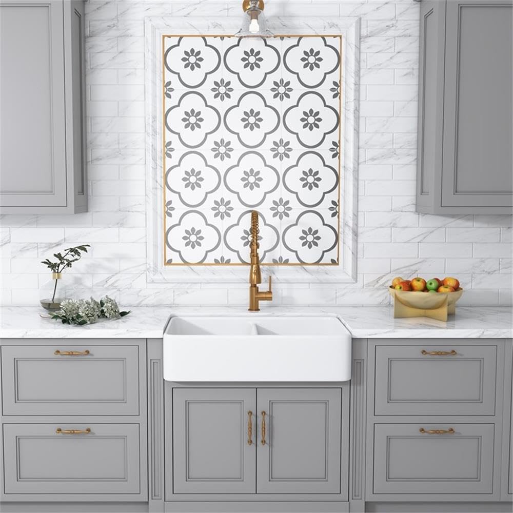 Trieste 32-Inch White Ceramic Double Bowl Farmhouse Apron Kitchen Sink - Perfect for Rustic & Modern Kitchens, Dishwashing & Food Prep