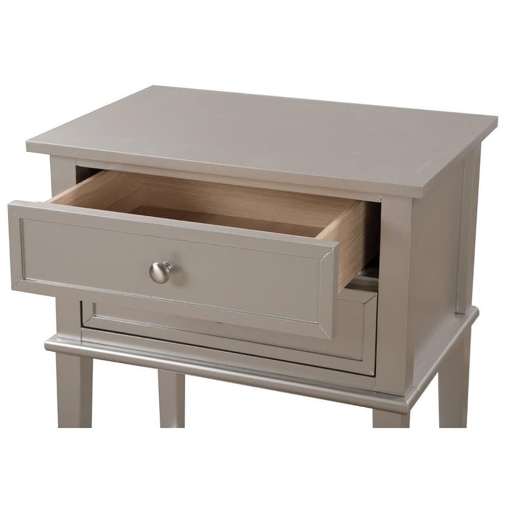 Pemberly Row Contemporary Solid Wood 2 Drawer Nightstand in Silver Champagne - Modern Bedside Table for Bedroom, Living Room & Guest Room