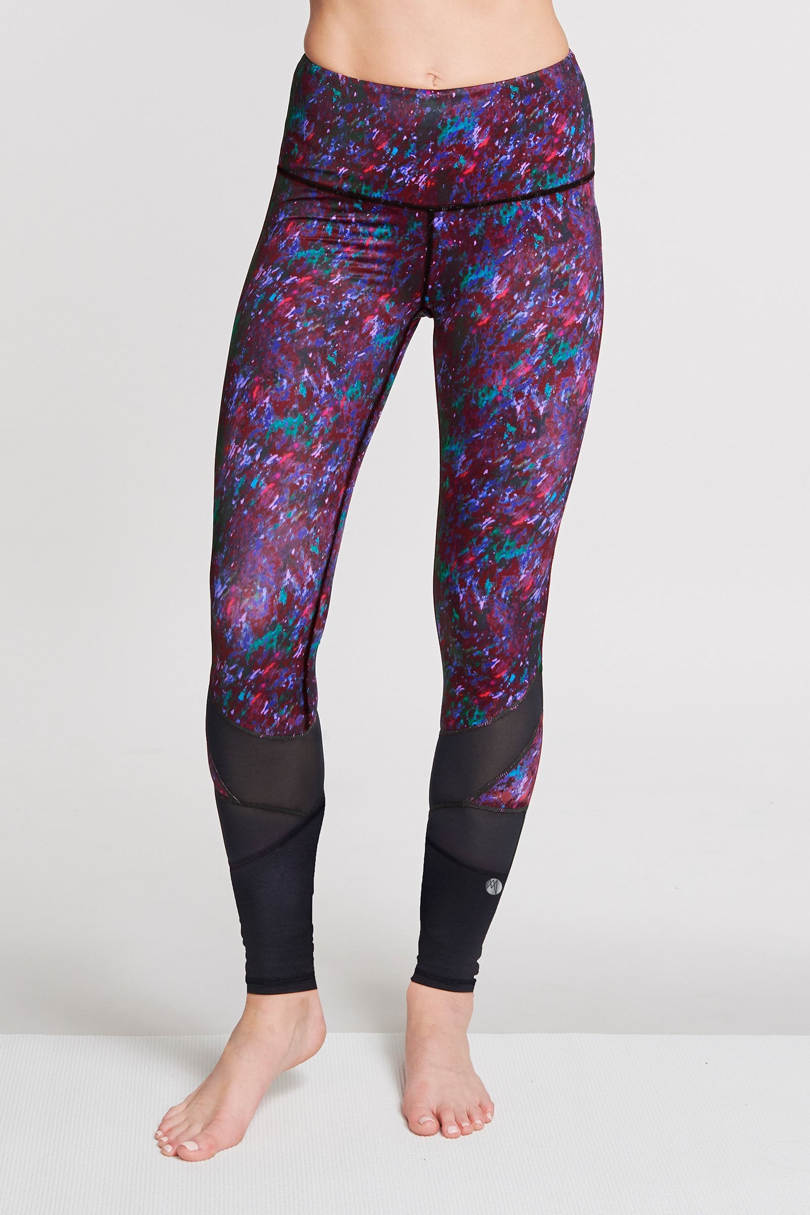 High Waisted Slimming Full Length Leggings for Women - Moving Waters Berry Print - Tummy Control Yoga Pants for Workout, Running & Everyday Wear