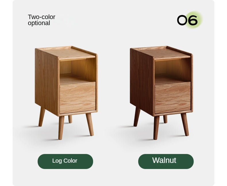 Solid Wood Ultra Narrow Nightstand - Oak, Rubber, Cherry - Perfect for Small Bedrooms, Apartments & Tight Spaces