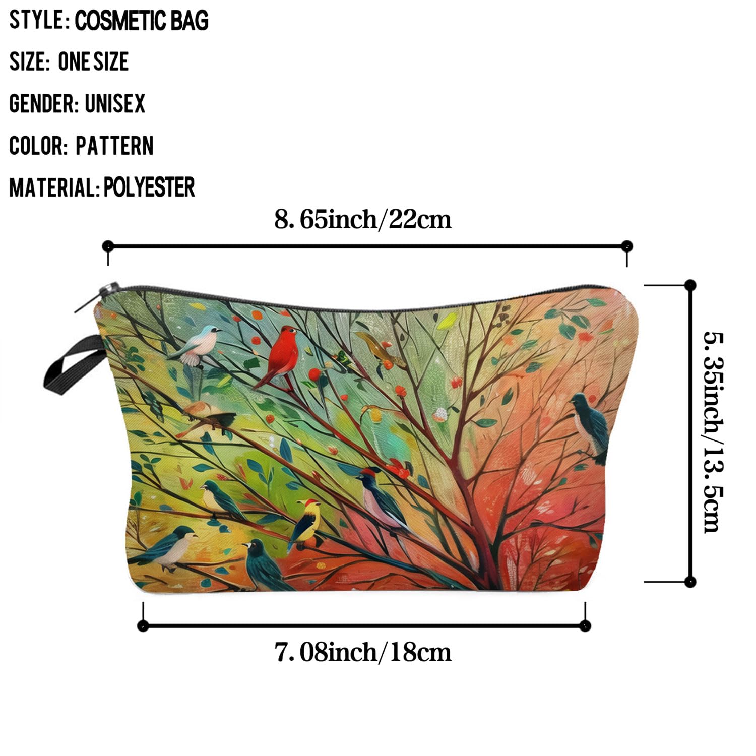 Cute Bird Makeup Bag - Small Travel Toiletry Pouch for Women | Perfect Gift for Bird Lovers & Friends