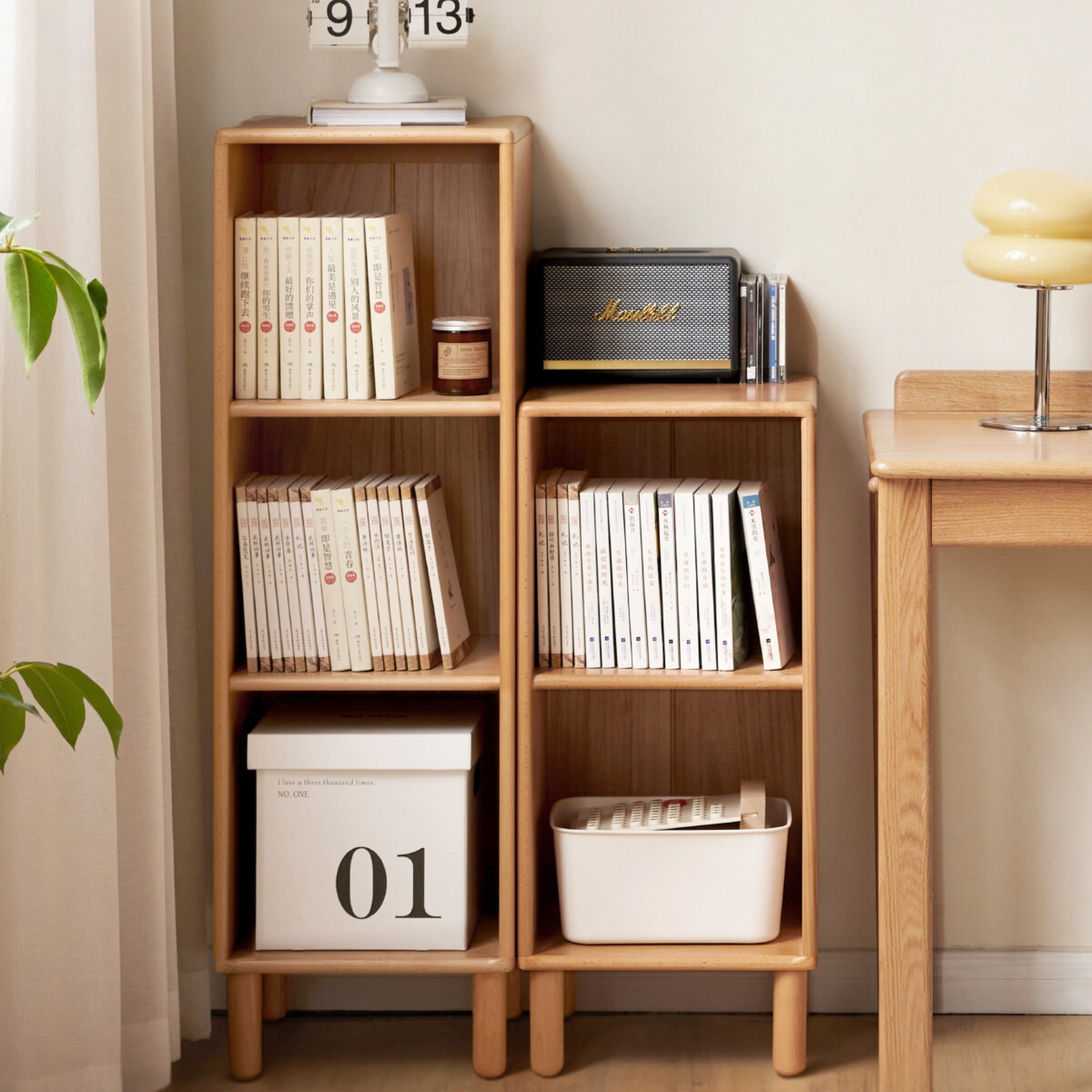Solid Beech Wood Small Bookshelf Side Cabinet - Compact Storage for Books, Decor & Essentials in Living Room, Bedroom or Office