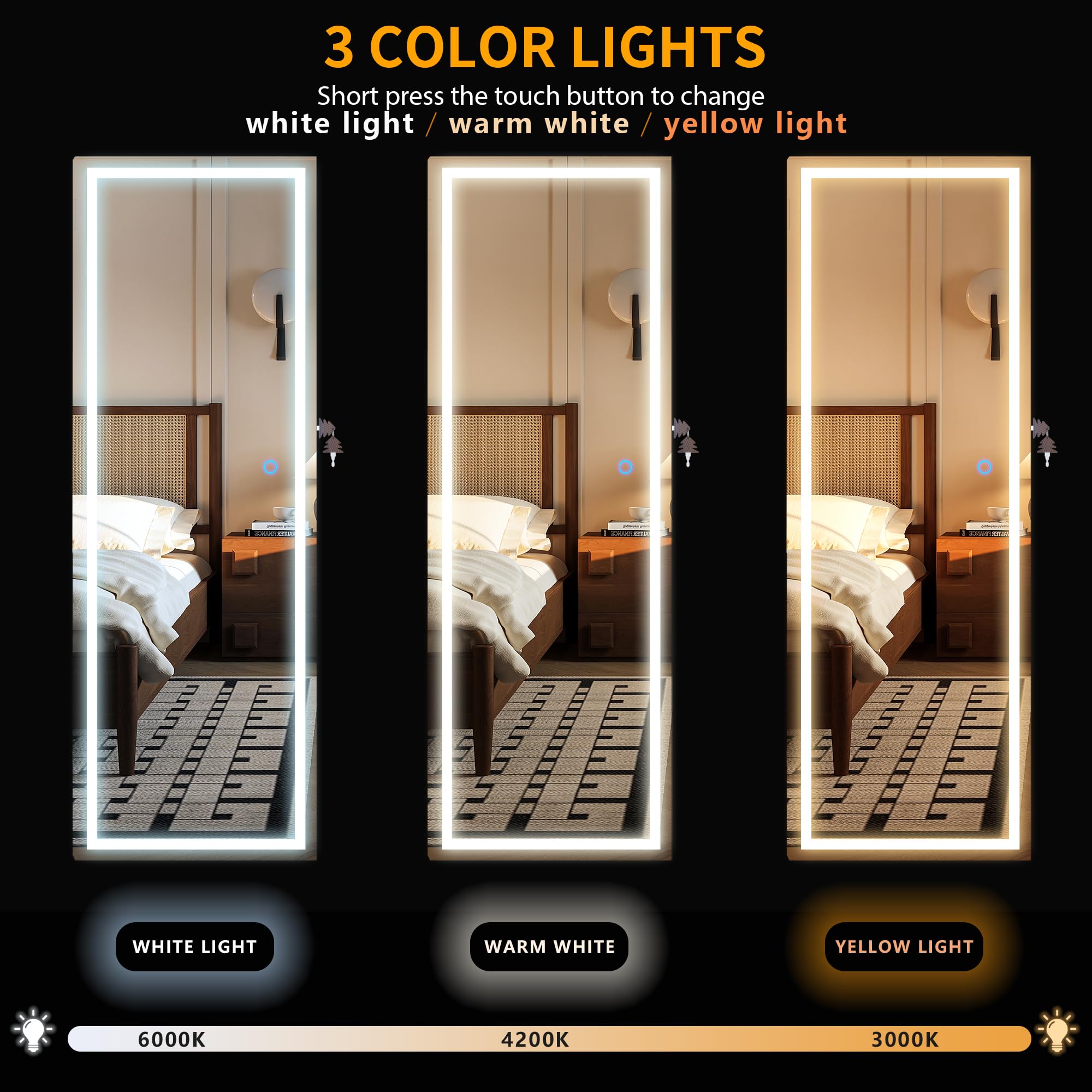 LVSOMT LED Mirror Jewelry Cabinet - Wall Mounted/Door Hanging Jewelry Organizer with Lights, Full Length Mirror & Storage - Over the Door Jewelry Armoire for Bedroom, Closet, Dressing Room (White)