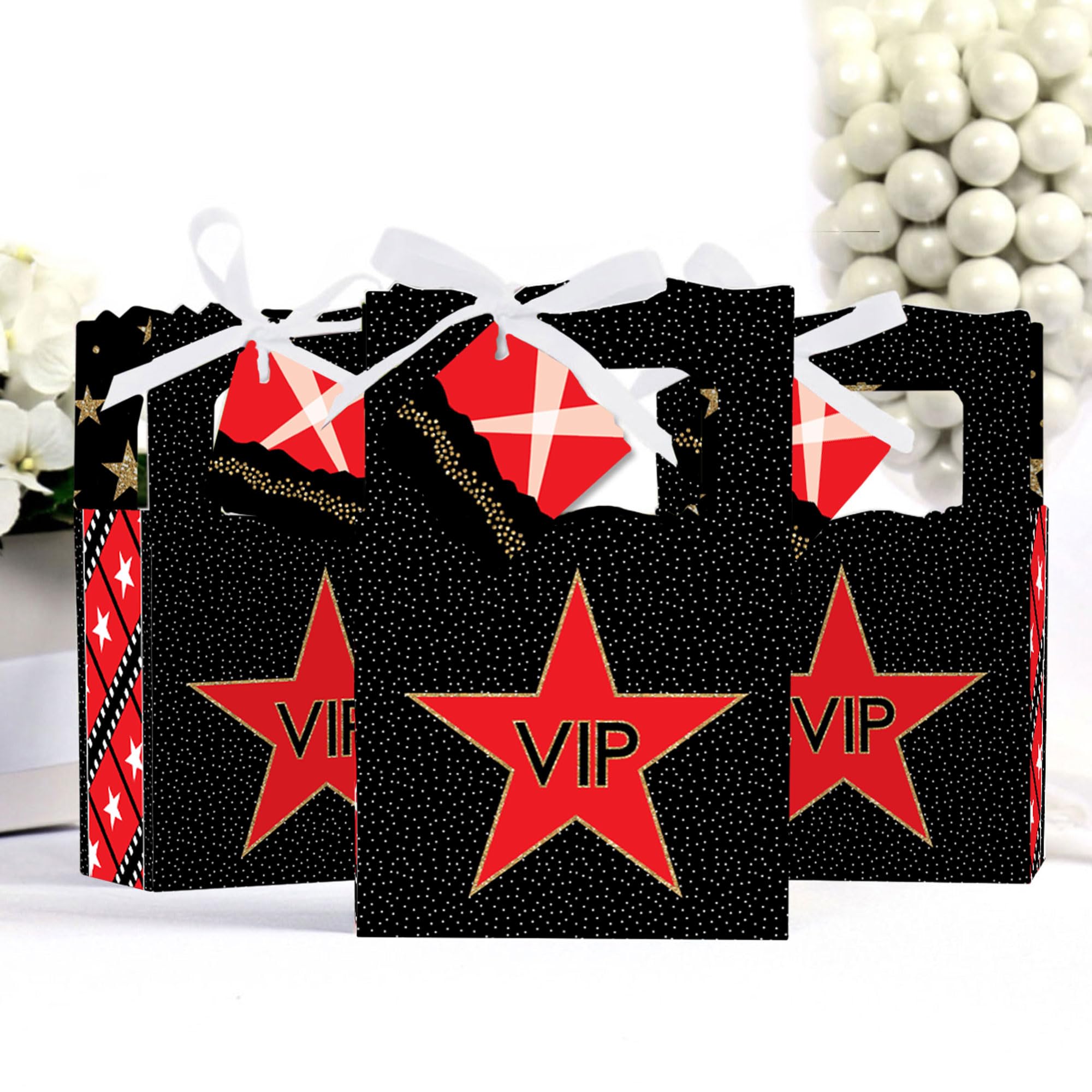 Big Dot of Happiness Red Carpet Hollywood Movie Night Party Favor Boxes - Set of 12 for Hollywood Themed Birthday, Awards Night & Movie Premiere Parties