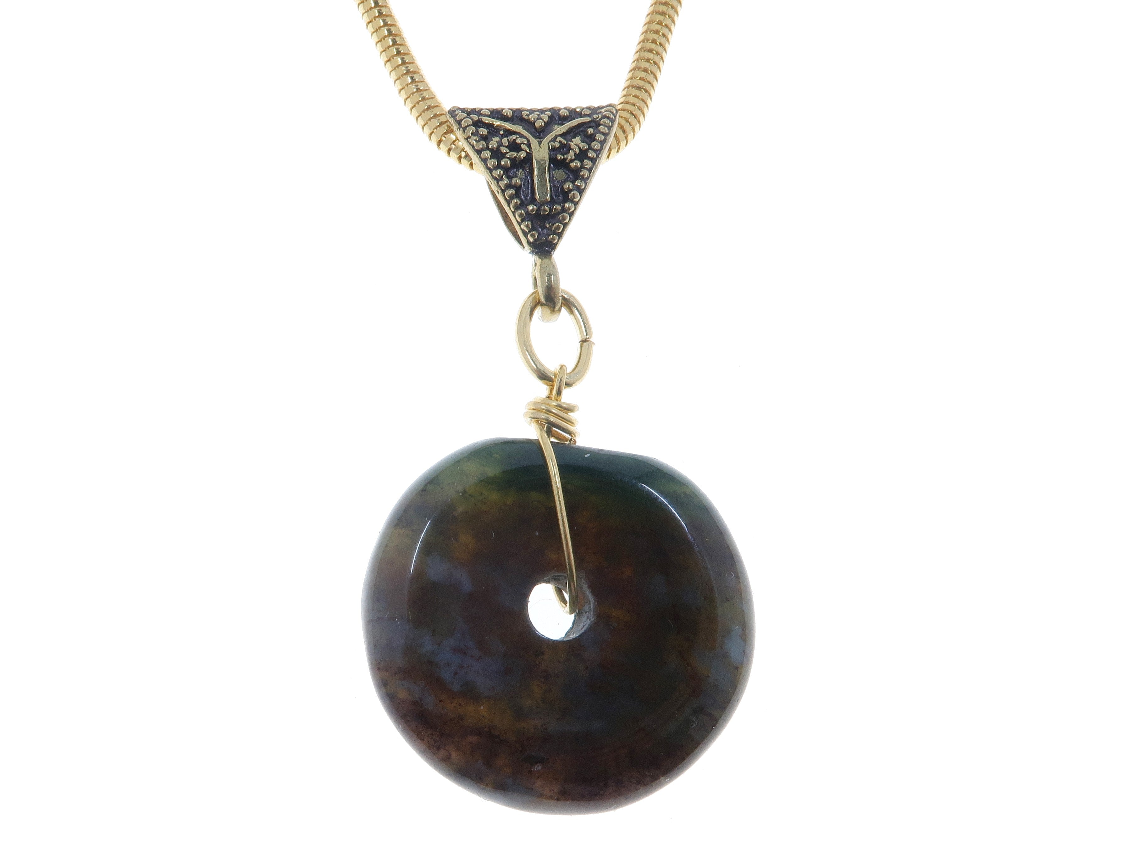 Fancy Jasper Necklace with Green Bloodstone & Moss Agate Donut Pendant - Natural Stone Jewelry for Women, Boho Chic Gift, Yoga Meditation Accessory