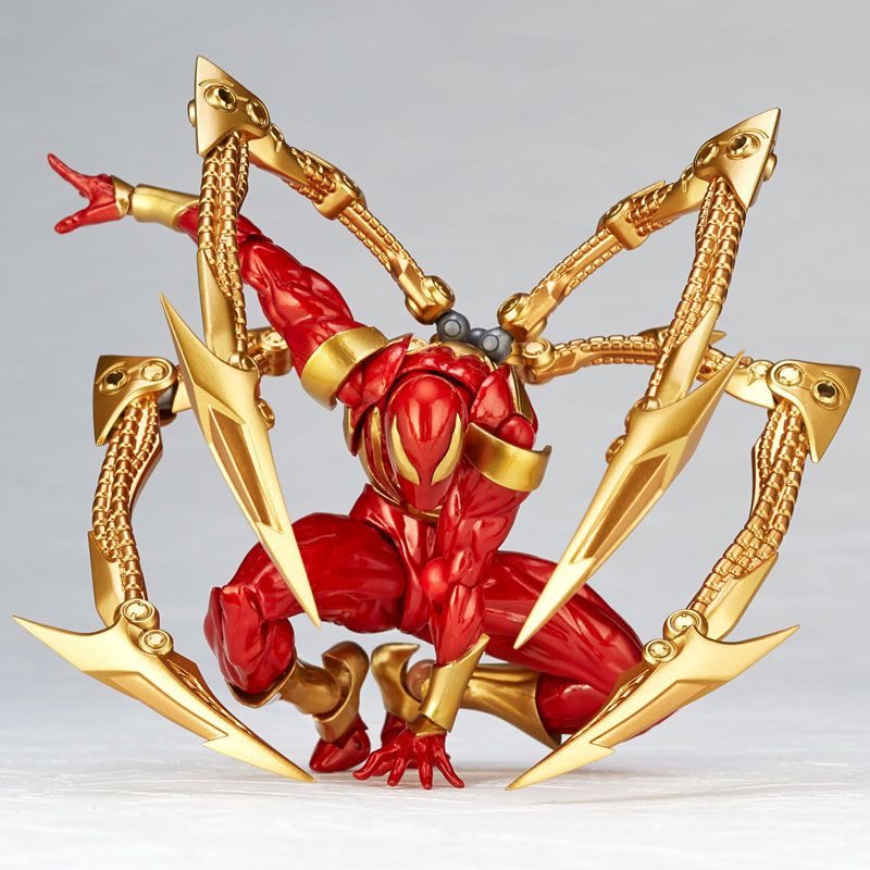 Amazing Yamaguchi Revoltech No. 023 Iron Spider Action Figure - Highly Articulated Marvel Spiderman Collectible (Reissue) for Display, Photography & Superhero Fans