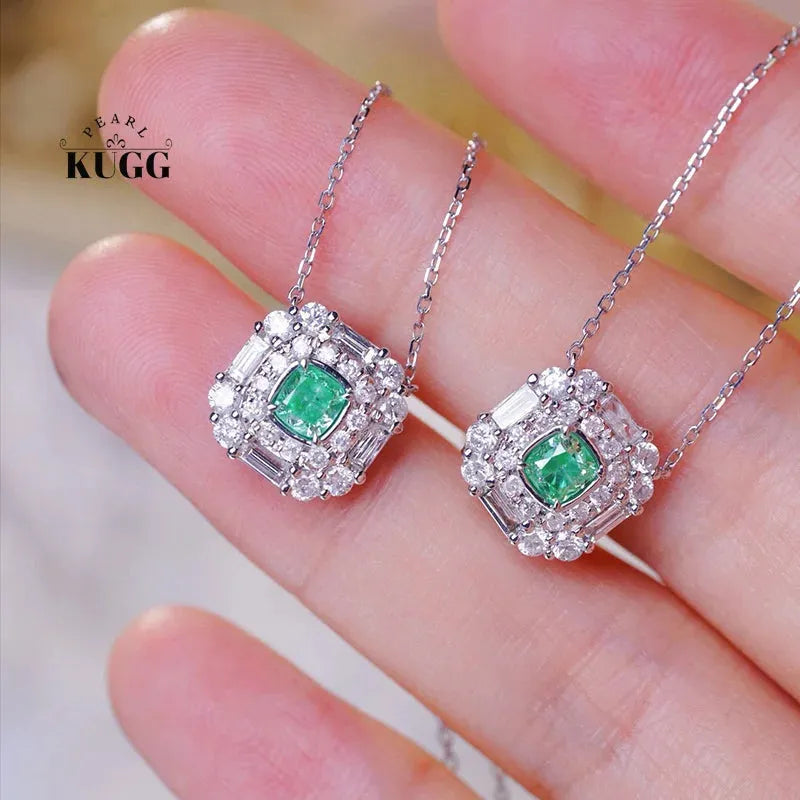 18K White Gold Diamond Pendant Necklace for Women - 1.15ct Natural White & Green Diamond Romantic Jewelry Gift for Anniversary, Wedding & Senior Banquet | Elegant Evening Wear & Special Occasion Accessory