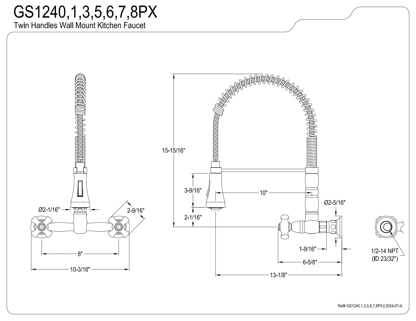 Kingston Brass GS1245PX Heritage Two-Handle Wall-Mount Pull-Down Sprayer Kitchen Faucet - Oil Rubbed Bronze Finish (10.5
