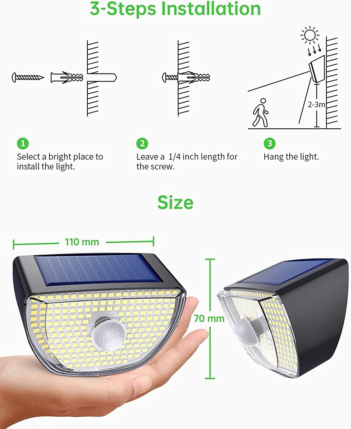 200 LED Solar Lights Outdoor with 3 Lighting Modes - IP65 Waterproof Solar Motion Sensor Lights - 270° Wide Angle for Garden, Patio, Yard, Fence & Deck - Perfect for Security & Landscape Lighting (6 Pack, Black)