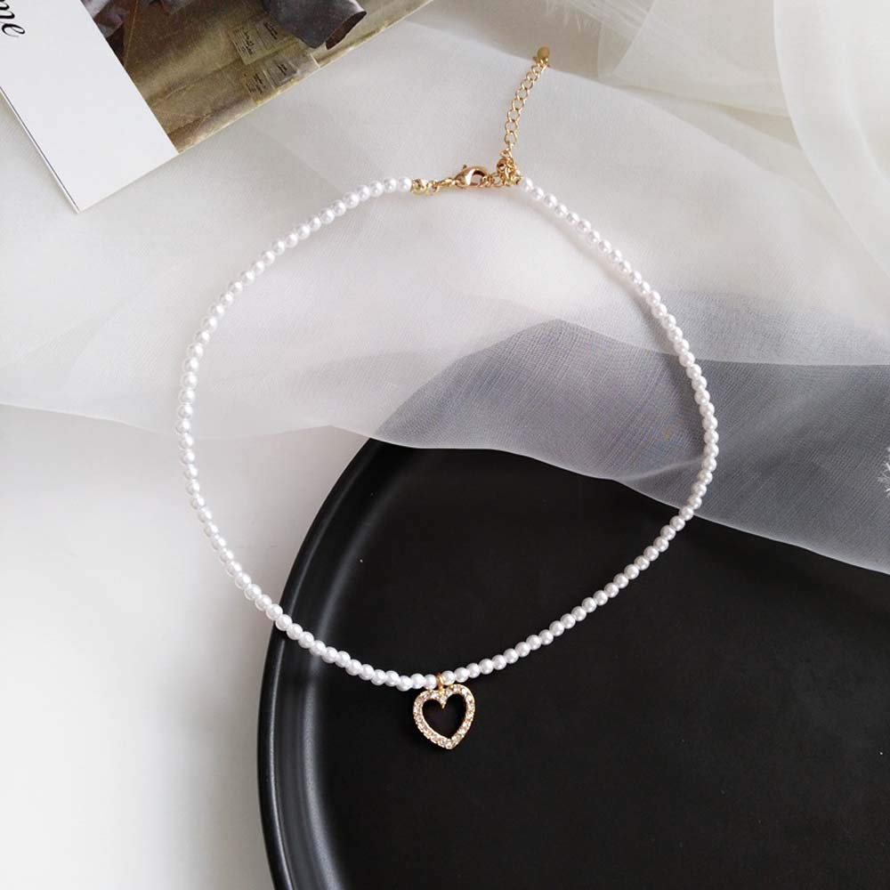 Trendy Korean Wild Pearl Necklace for Women - Love Heart Pendant Clavicle Chain Choker | Elegant Fashion Jewelry Gift for Girlfriend, Wife, Anniversary & Valentine's Day