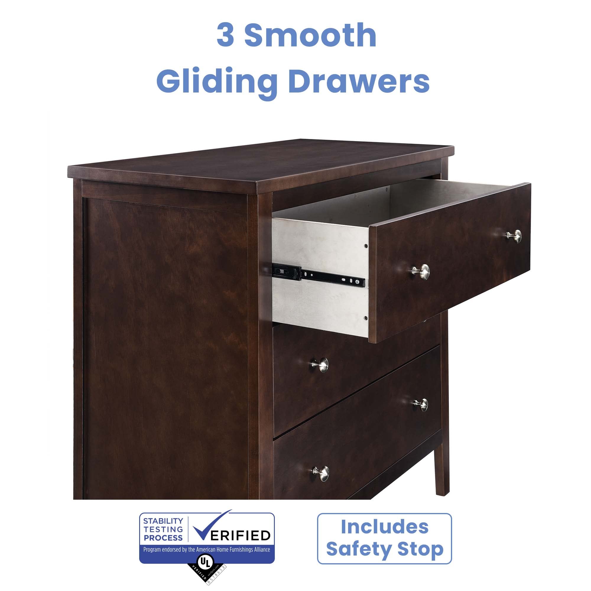 Delta Children Campbell 3-Drawer Dresser in Walnut Espresso - Perfect for Nursery, Kids Room & Bedroom Storage