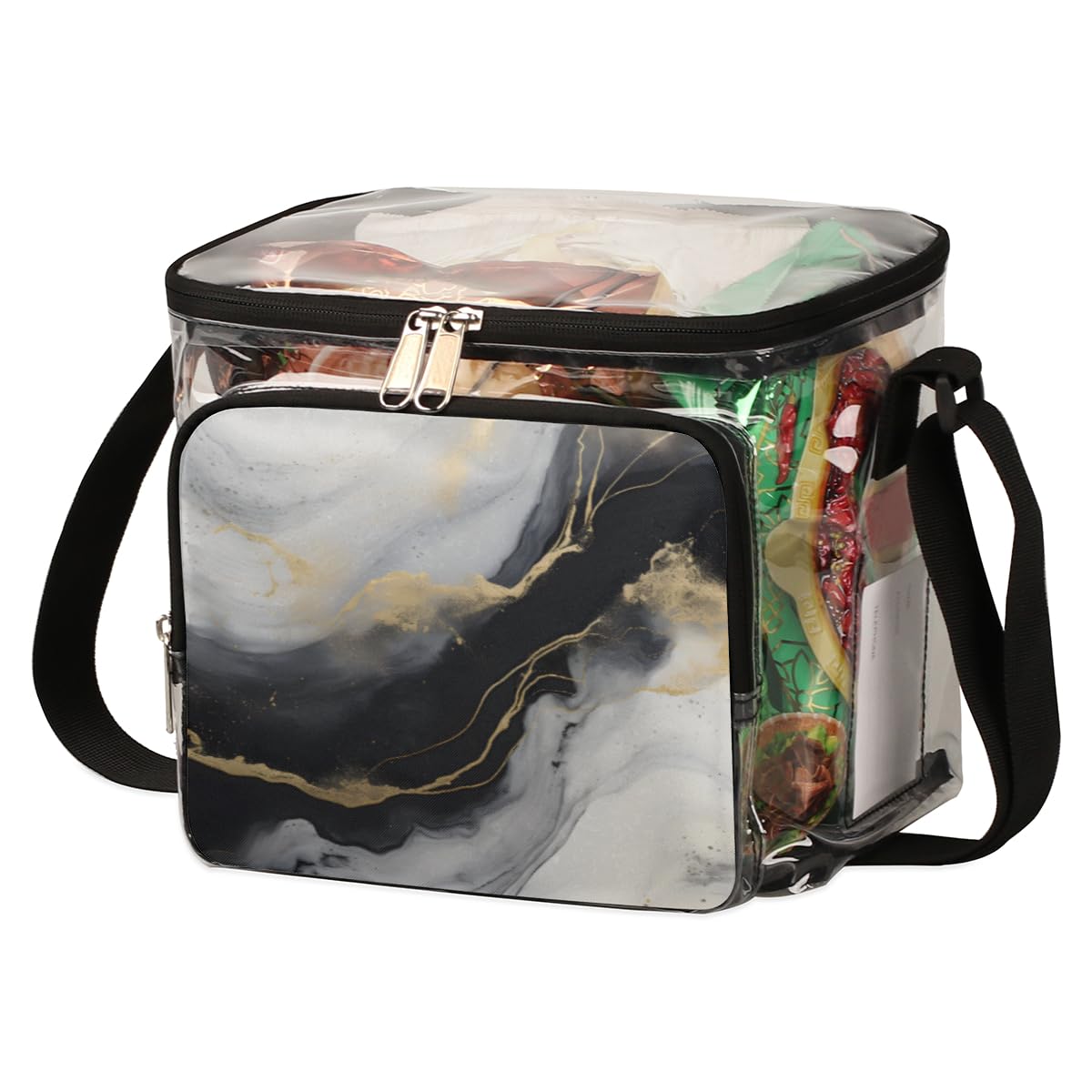 GzLeyigou Clear Marble Pattern Tote Bag - Transparent Crossbody Shoulder Bag with Handles for Women | Waterproof Lunch Bag for Outdoor Travel, Picnic, Concert & Sports Events | Stadium Approved Purse for Shopping, Beach & Daily Use
