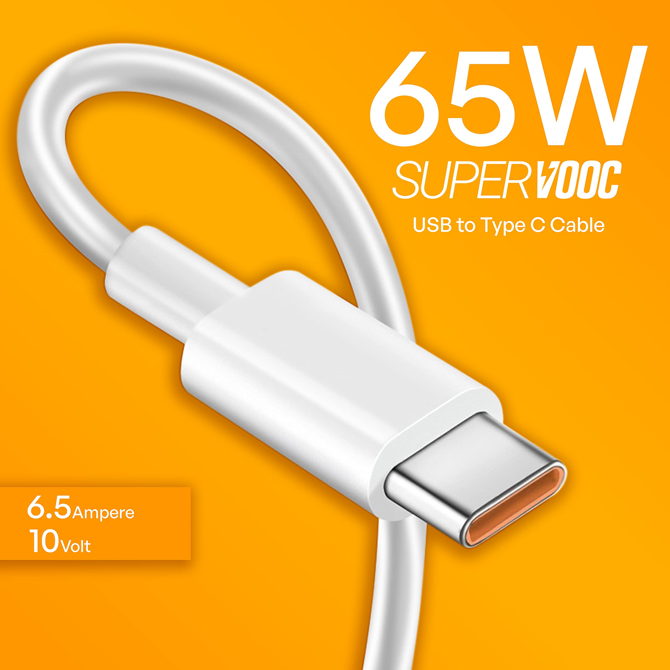65W Super VOOC Fast Charging Cable USB-C to USB-A - Compatible with Realme XT/X2/6 Pro/Narzo 20A & More - High-Speed Data Sync & Quick Charge - Perfect for Travel, Home & Office Use
